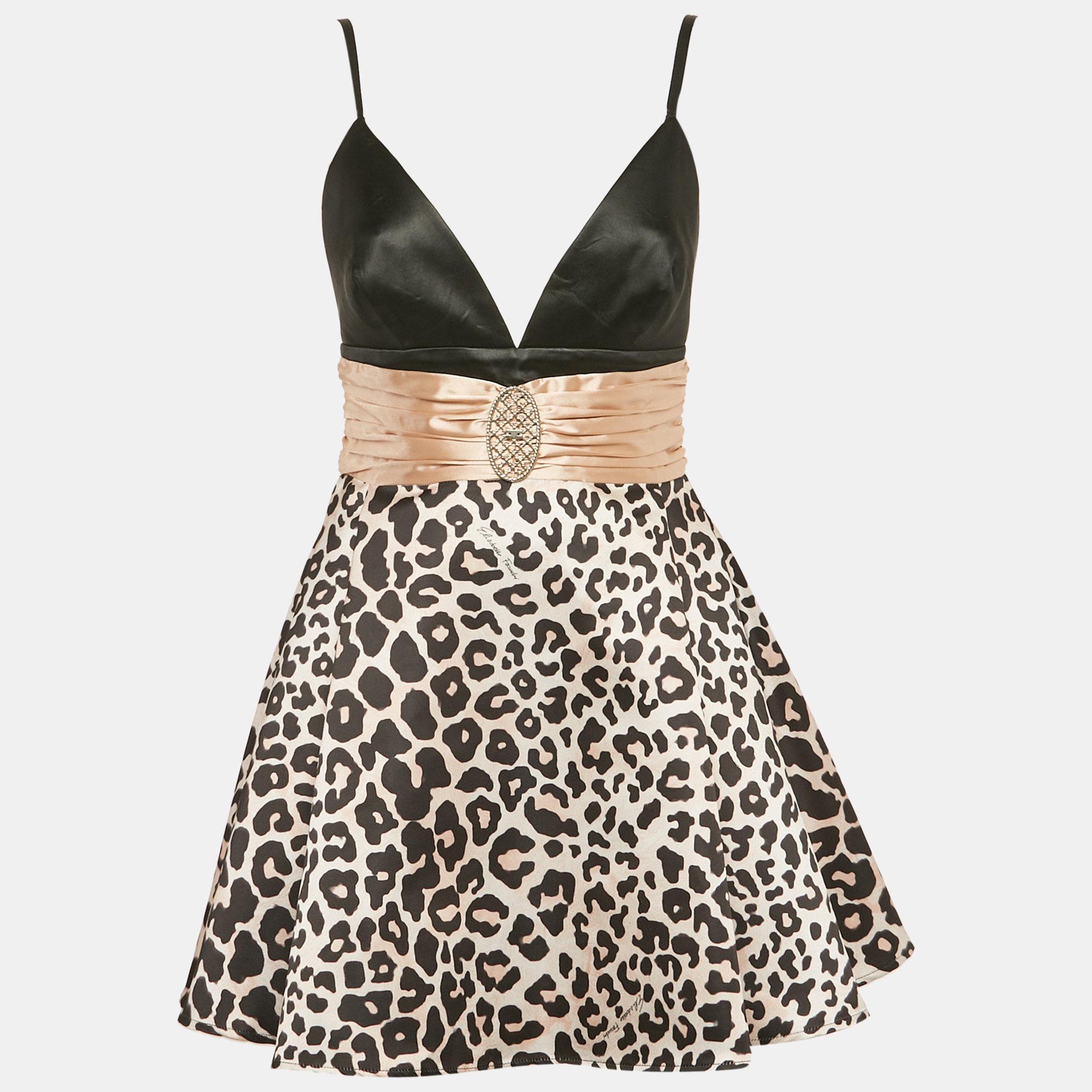 

Elisabetta Franchi Pink/Black Leopard Print Satin Mini Dress M