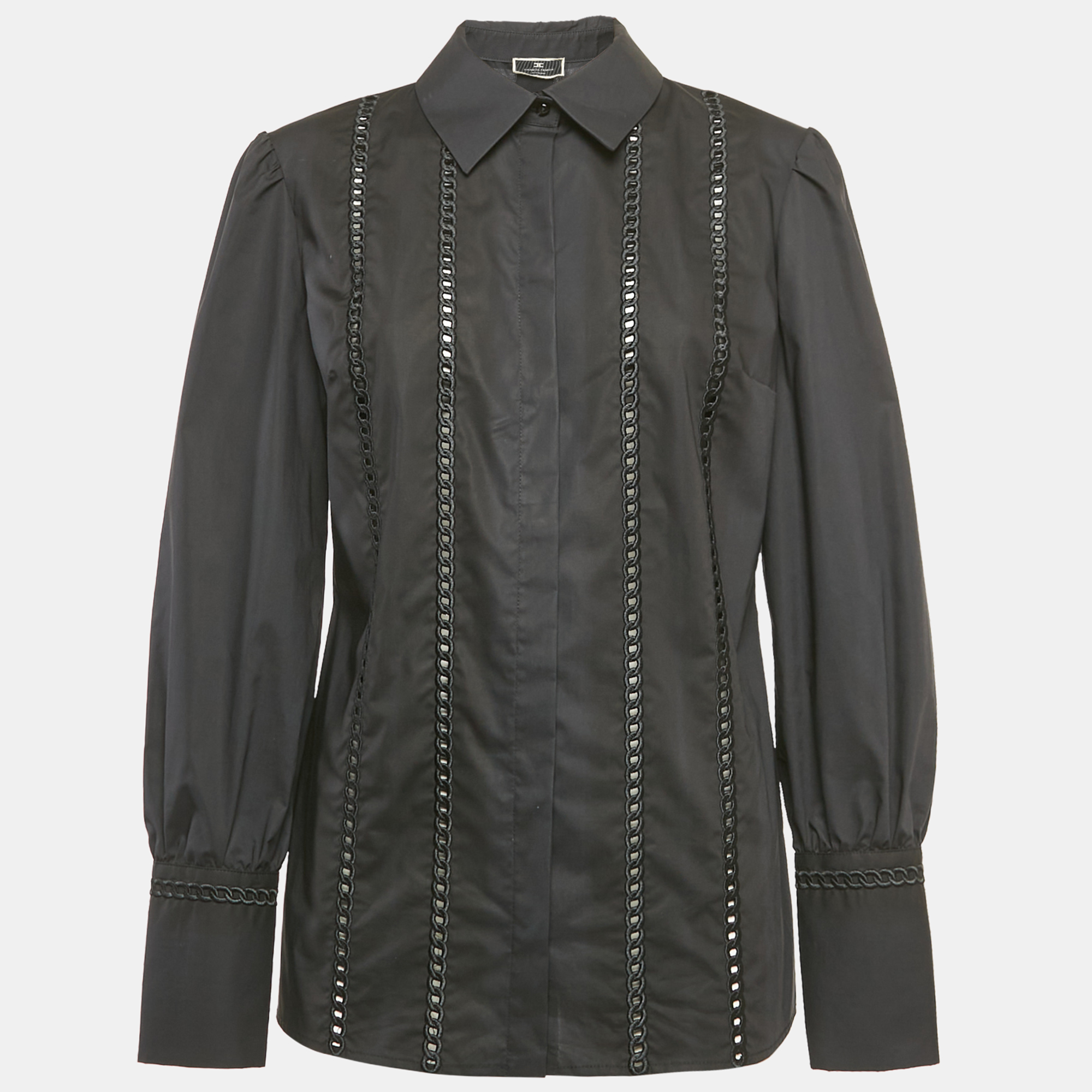 

Elisabetta Franchi Black Embroidered Cotton Button Front Blouse M