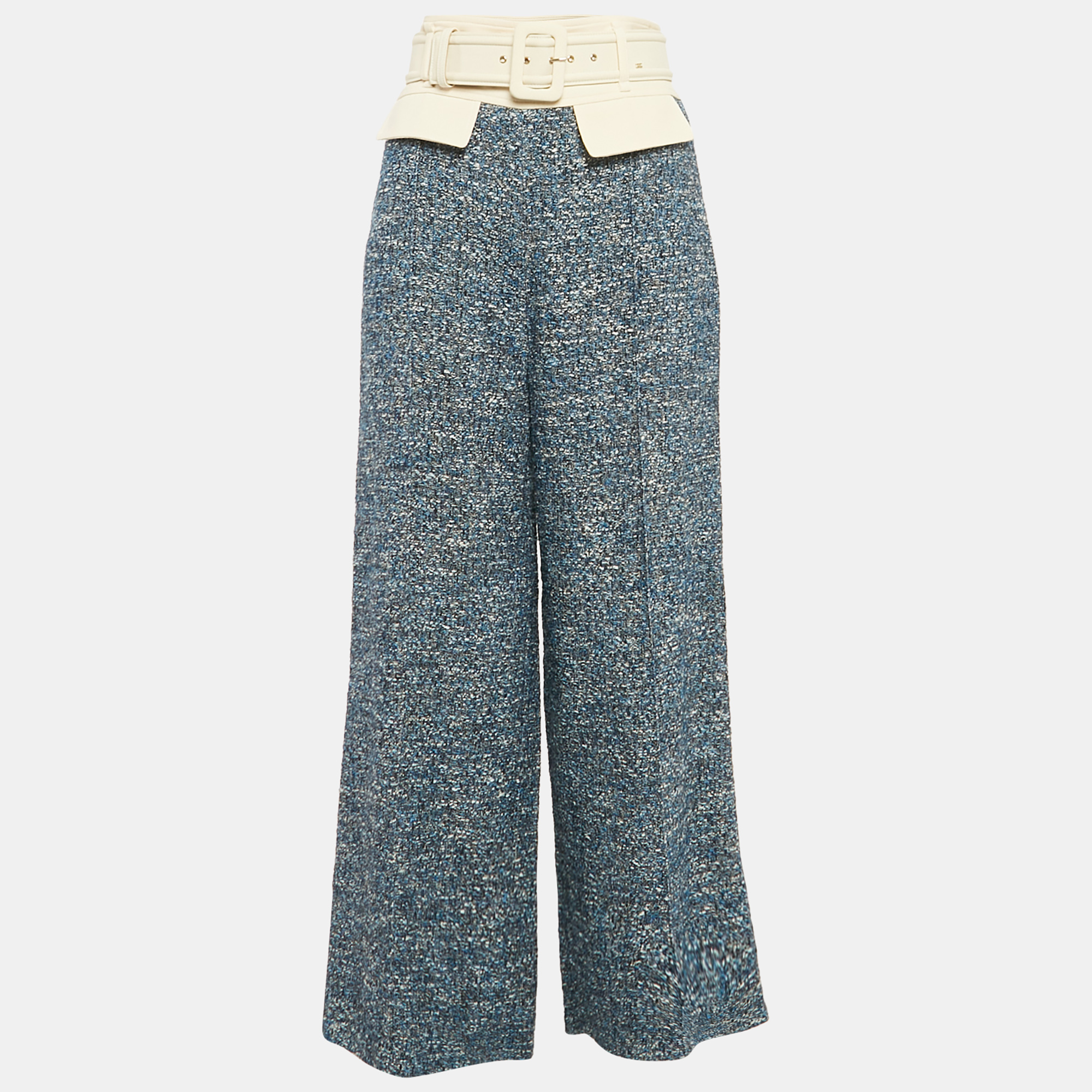 

Elisabetta Franchi Blue Tweed Belted Trousers M