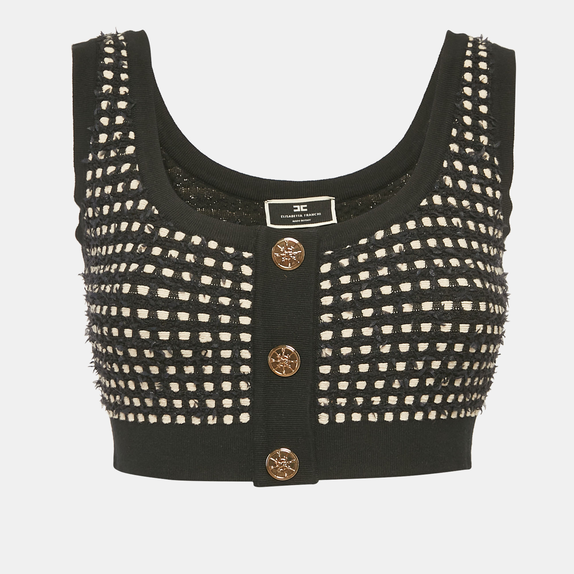 

Elisabetta Franchi Black Stretch Tweed Crop Top S