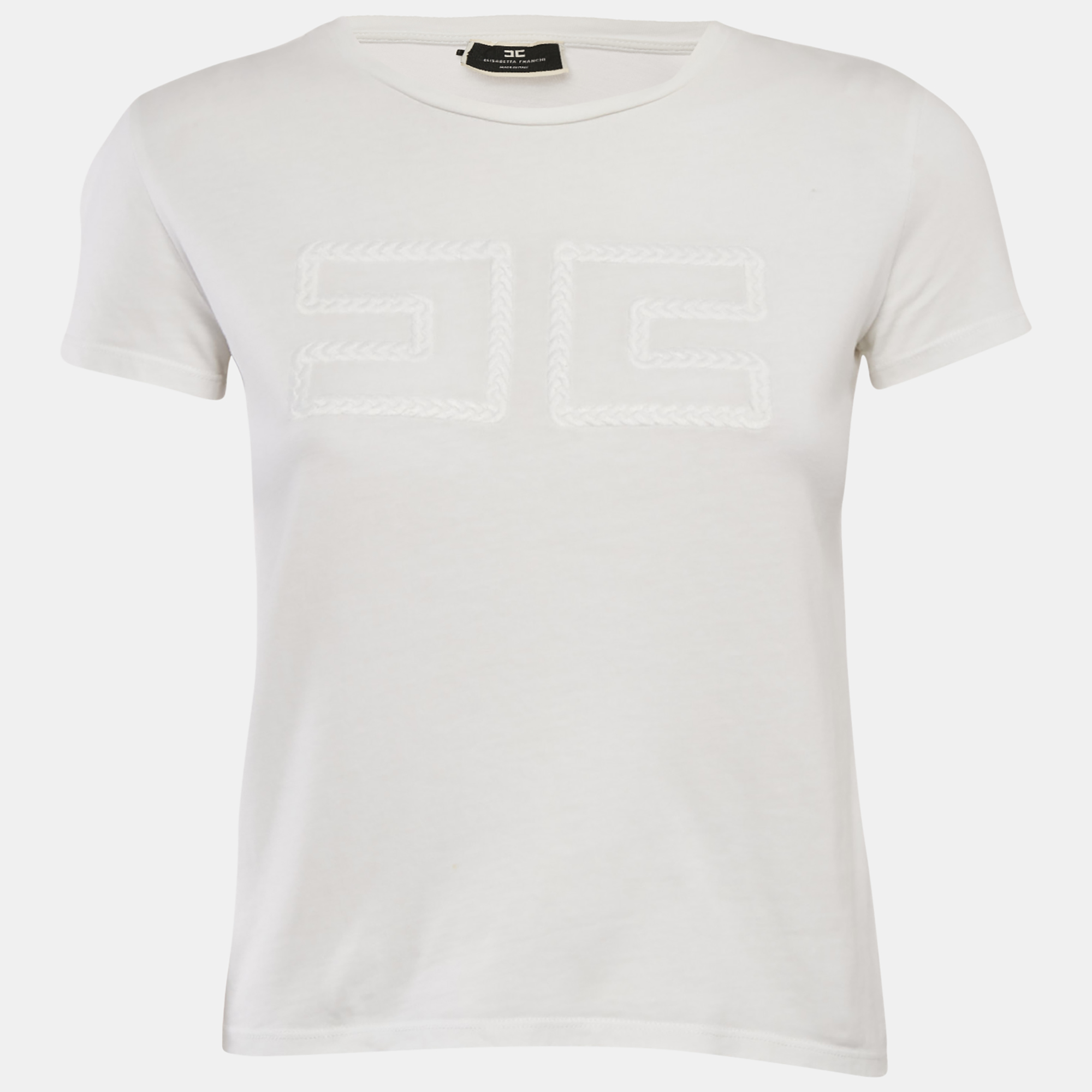 

Elisabetta Franchi White Logo Embroidered Jersey T-Shirt S