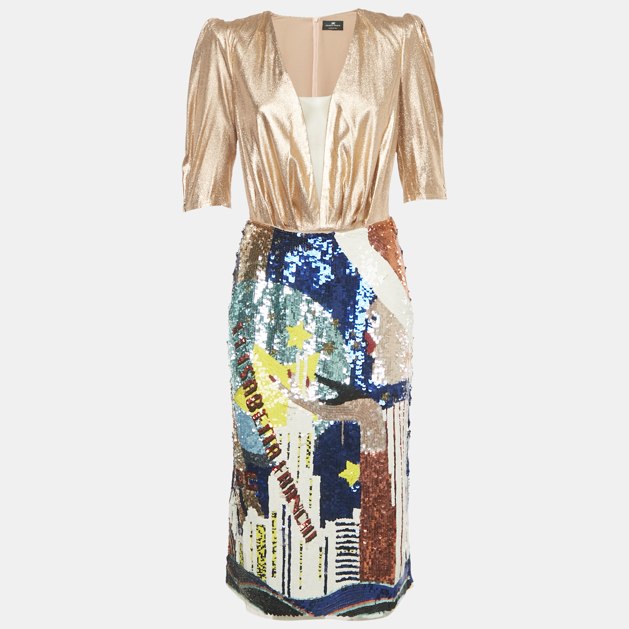 

Elisabetta Franchi Metallic Crepe & Sequin Bodysuit and Skirt Set M