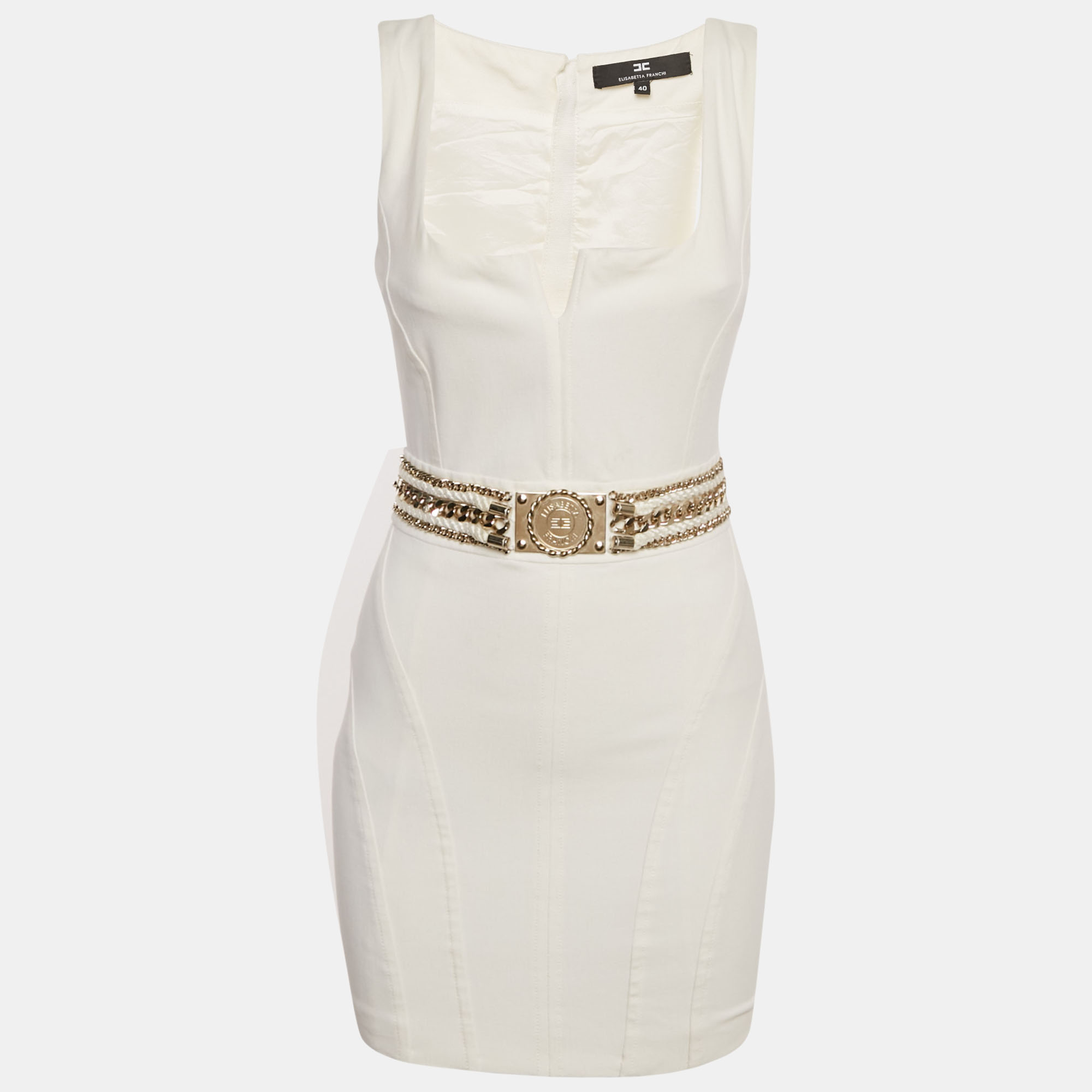 Pre-owned Elisabetta Franchi White Chain Detail Sleeveless Mini Dress S