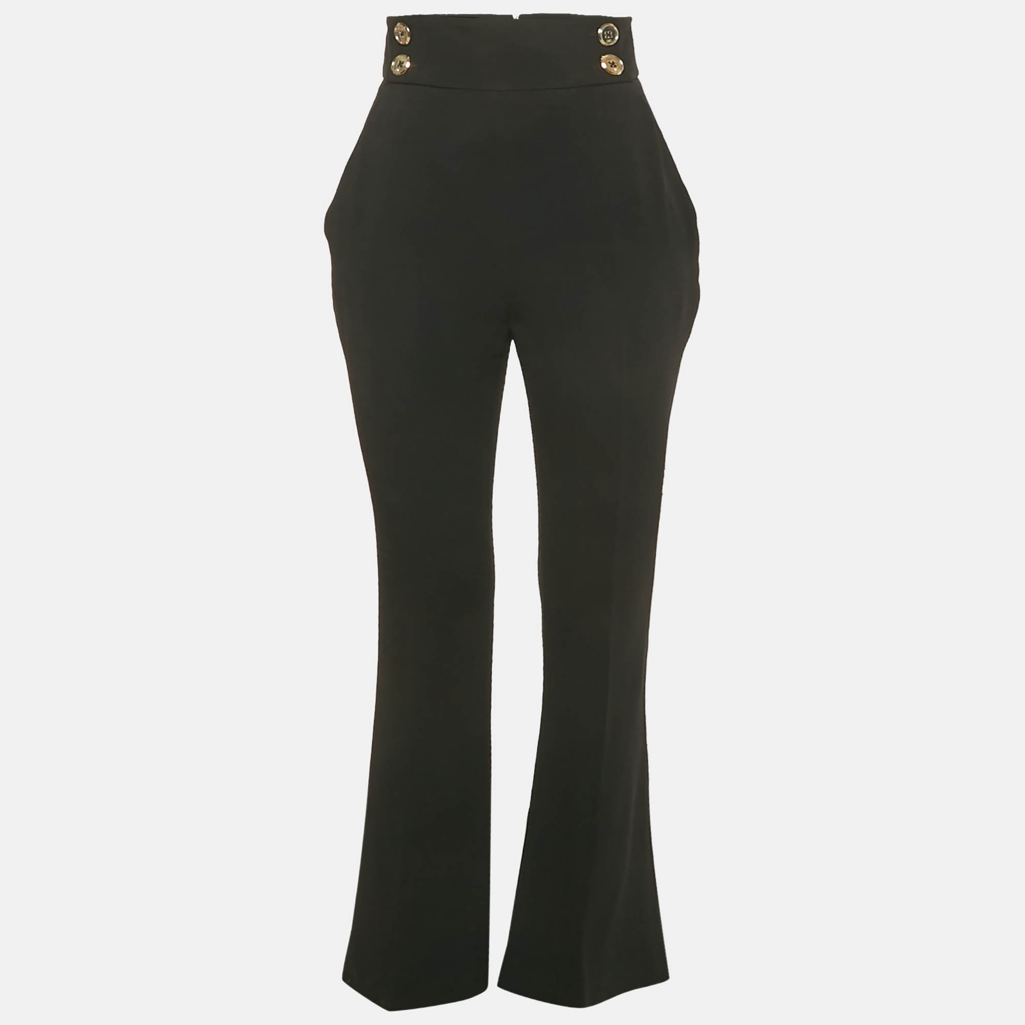 

Elisabetta Franchi Black Crepe High Rise Flared Trousers M