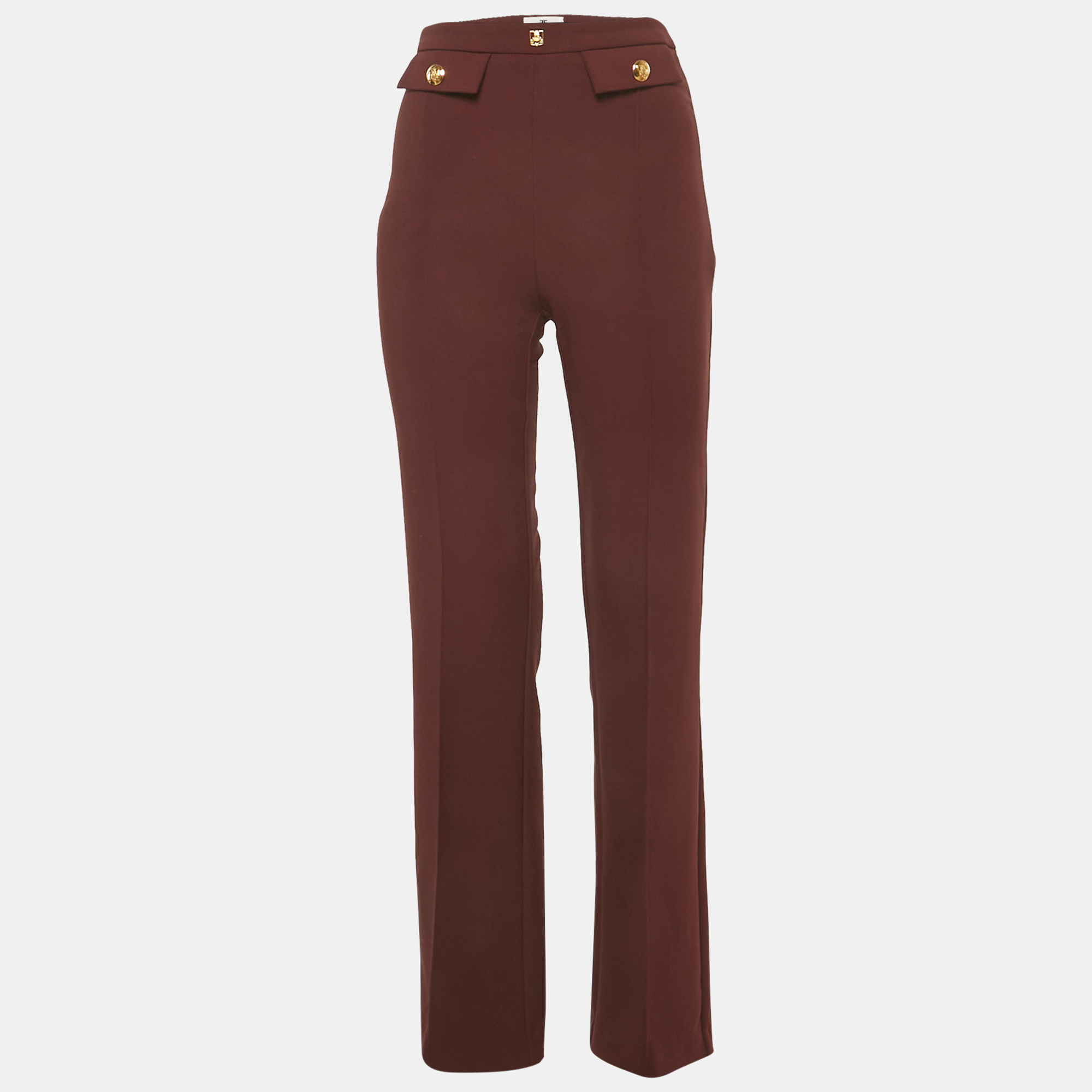 

Elisabetta Franchi Burgundy Stretch Crepe Flared Trousers S