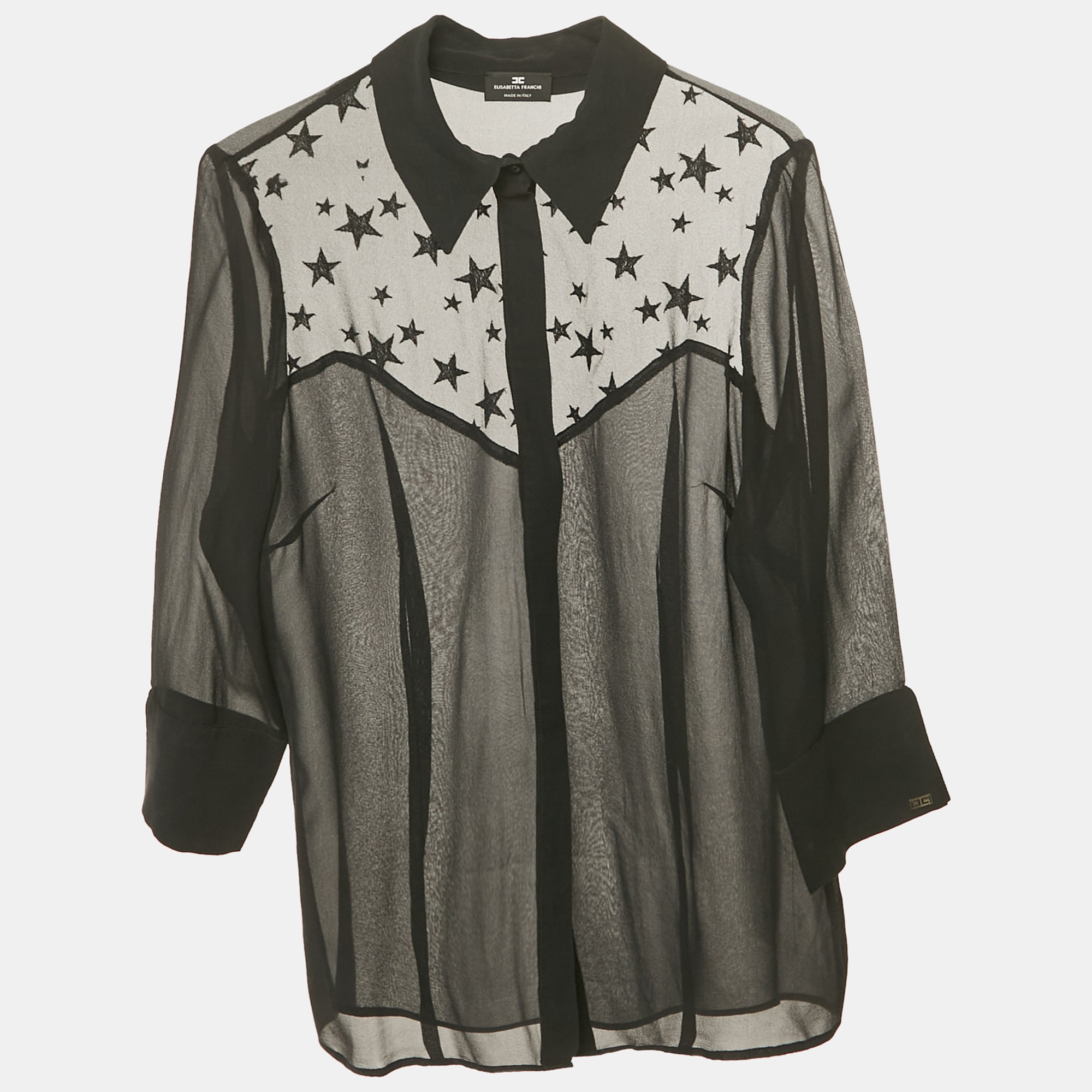

Elisabetta Franchi Black Tulle Trim Chiffon Shirt M