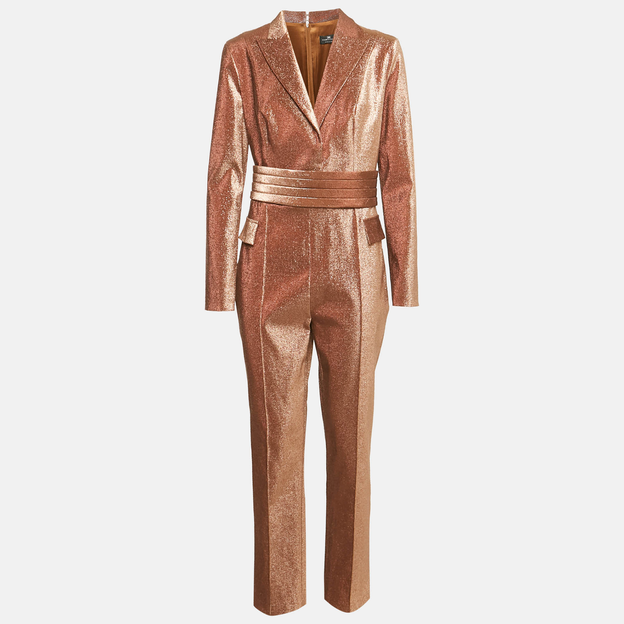 Pre-owned Elisabetta Franchi Metallic Lurex Jumpsuit L In Silver