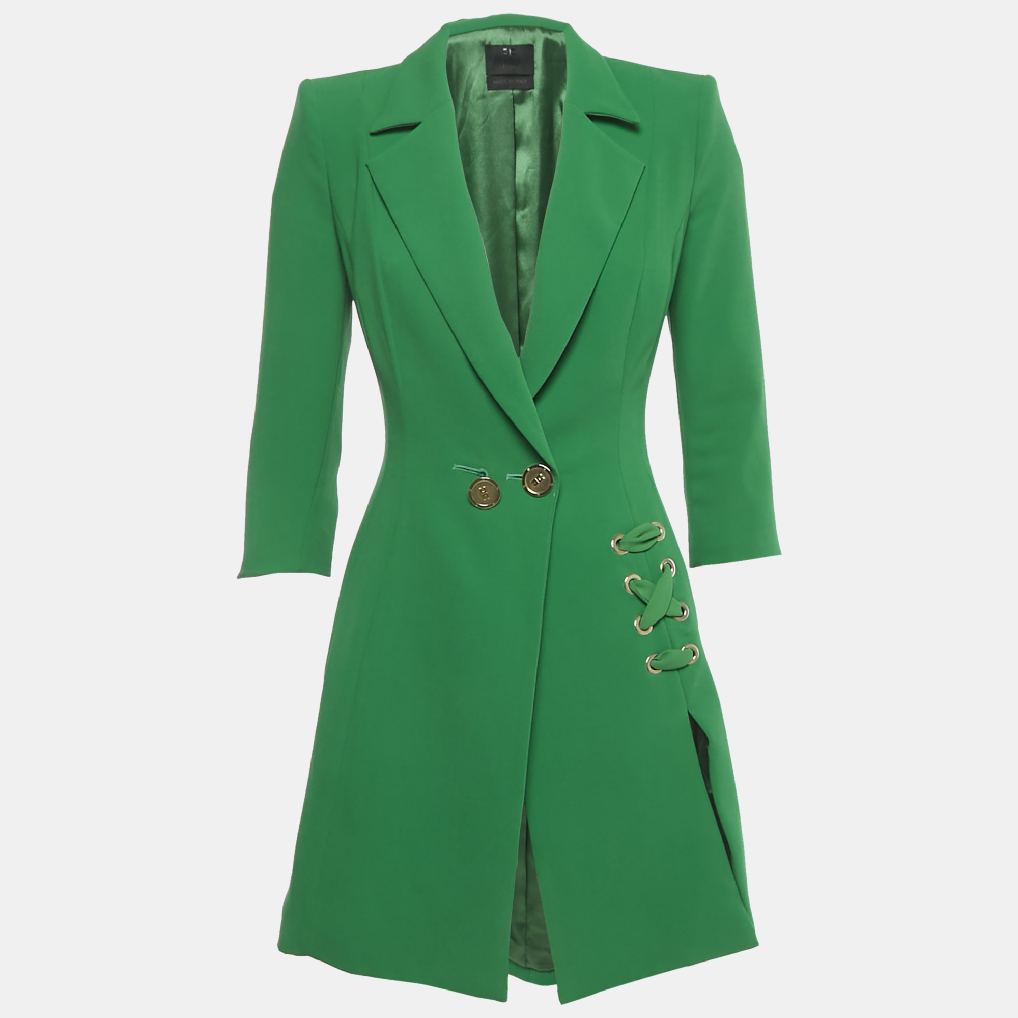 

Elisabetta Franchi Green Crepe Lace-Up Detail Mini Coat Dress S