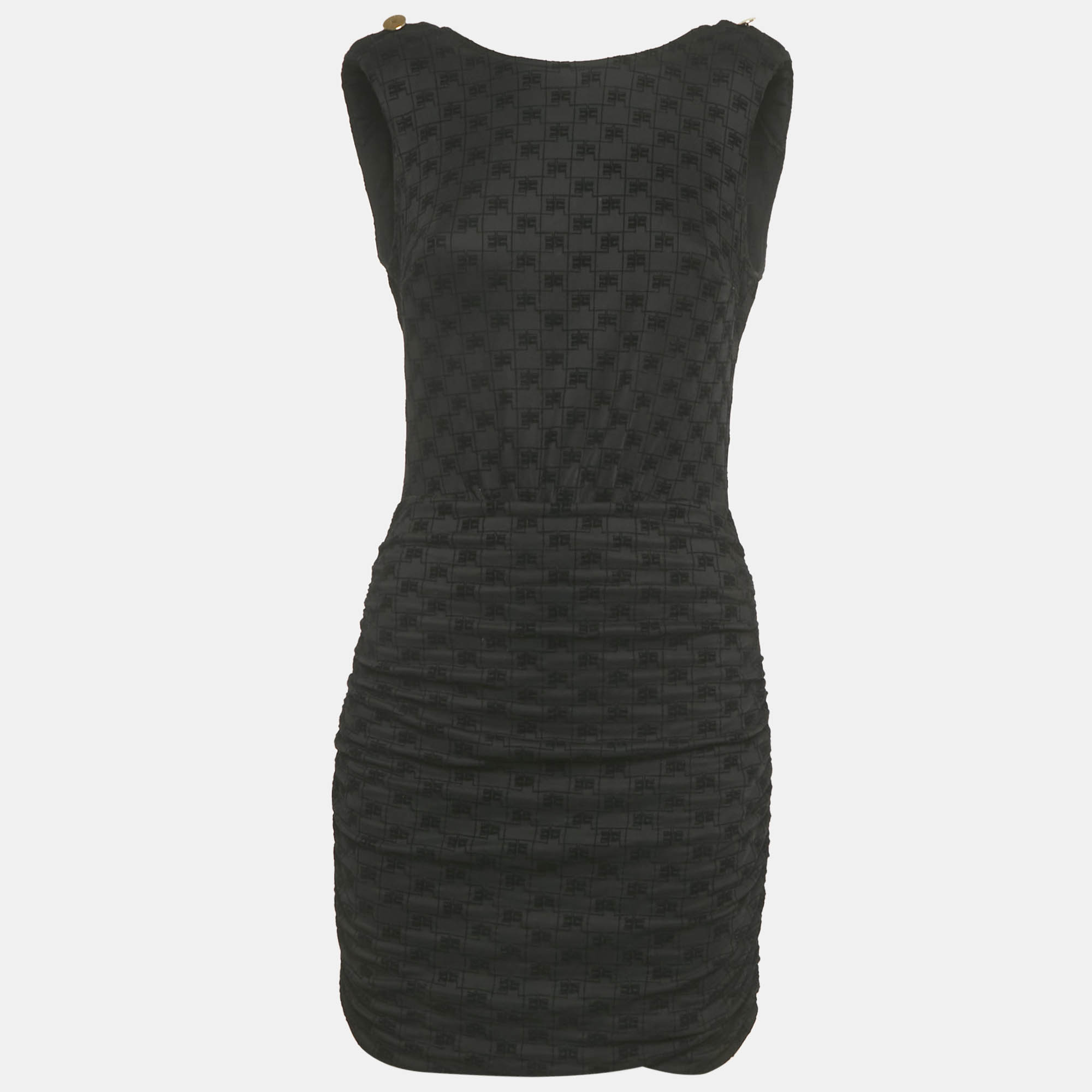 

Elisabetta Franchi Black Monogram Jersey Chain Detail Mini Dress M
