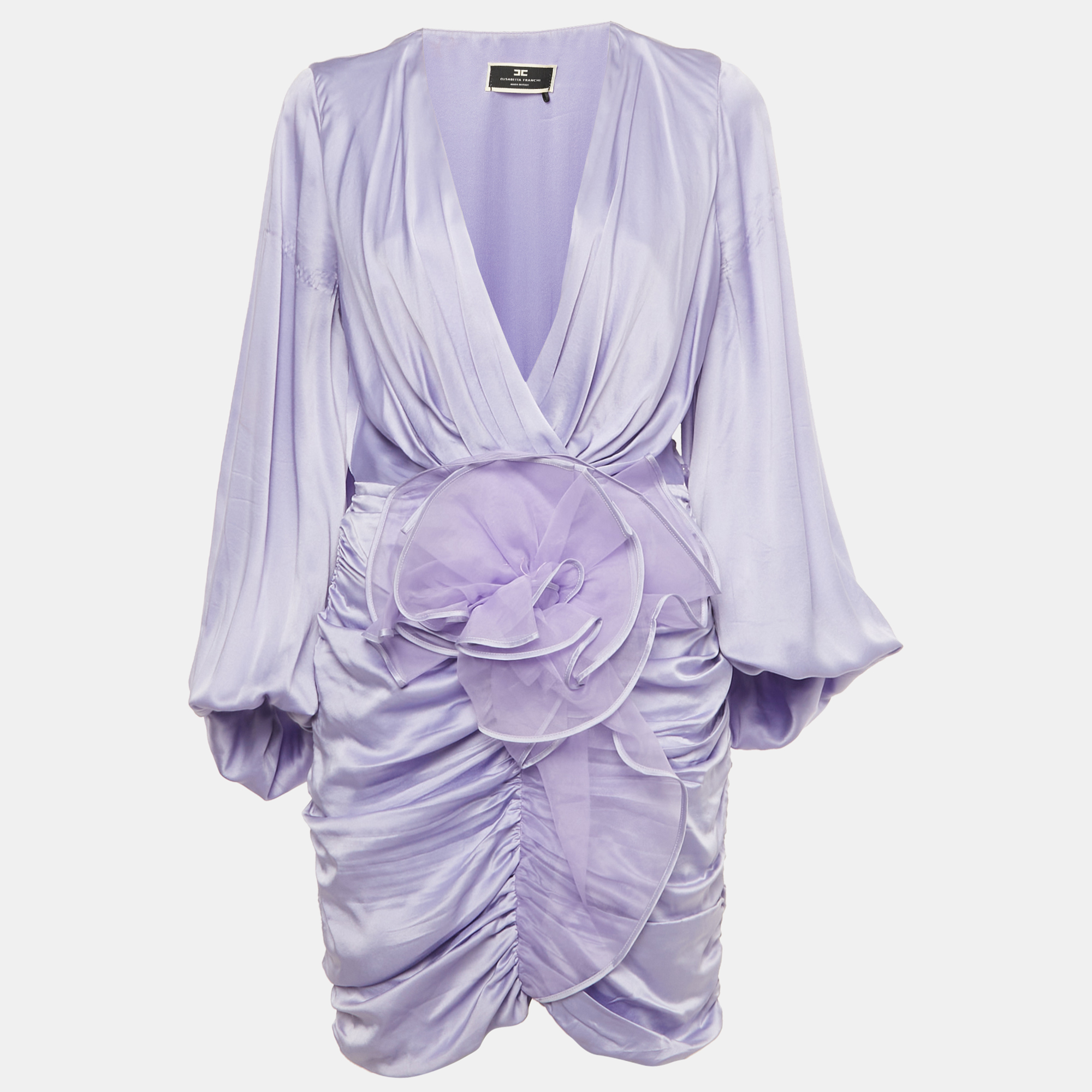 Elisabetta Franchi Purple Satin Ruched Mini Dress M
