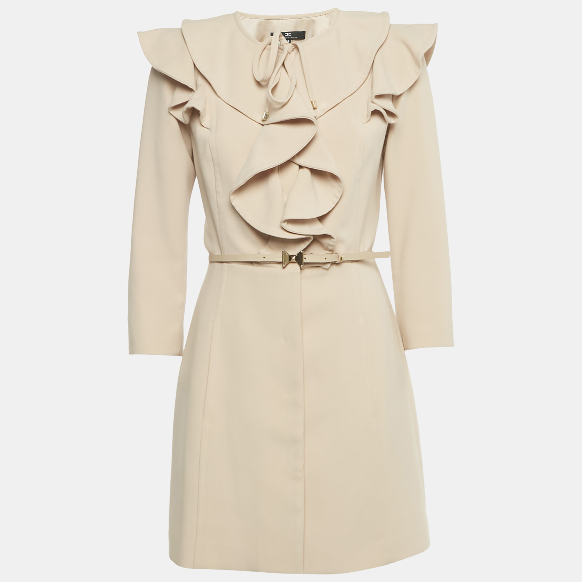 

Elisabetta Franchi Beige Ruffled Mini Coat Dress M