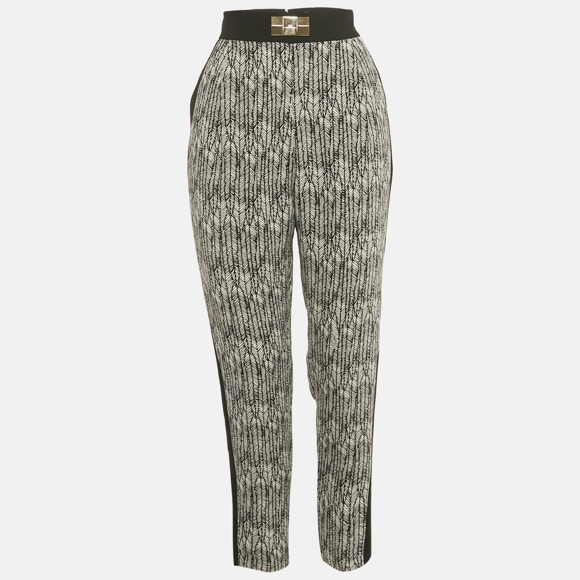 

Elisabetta Franchi Black/White Printed Crepe Formal Trousers M