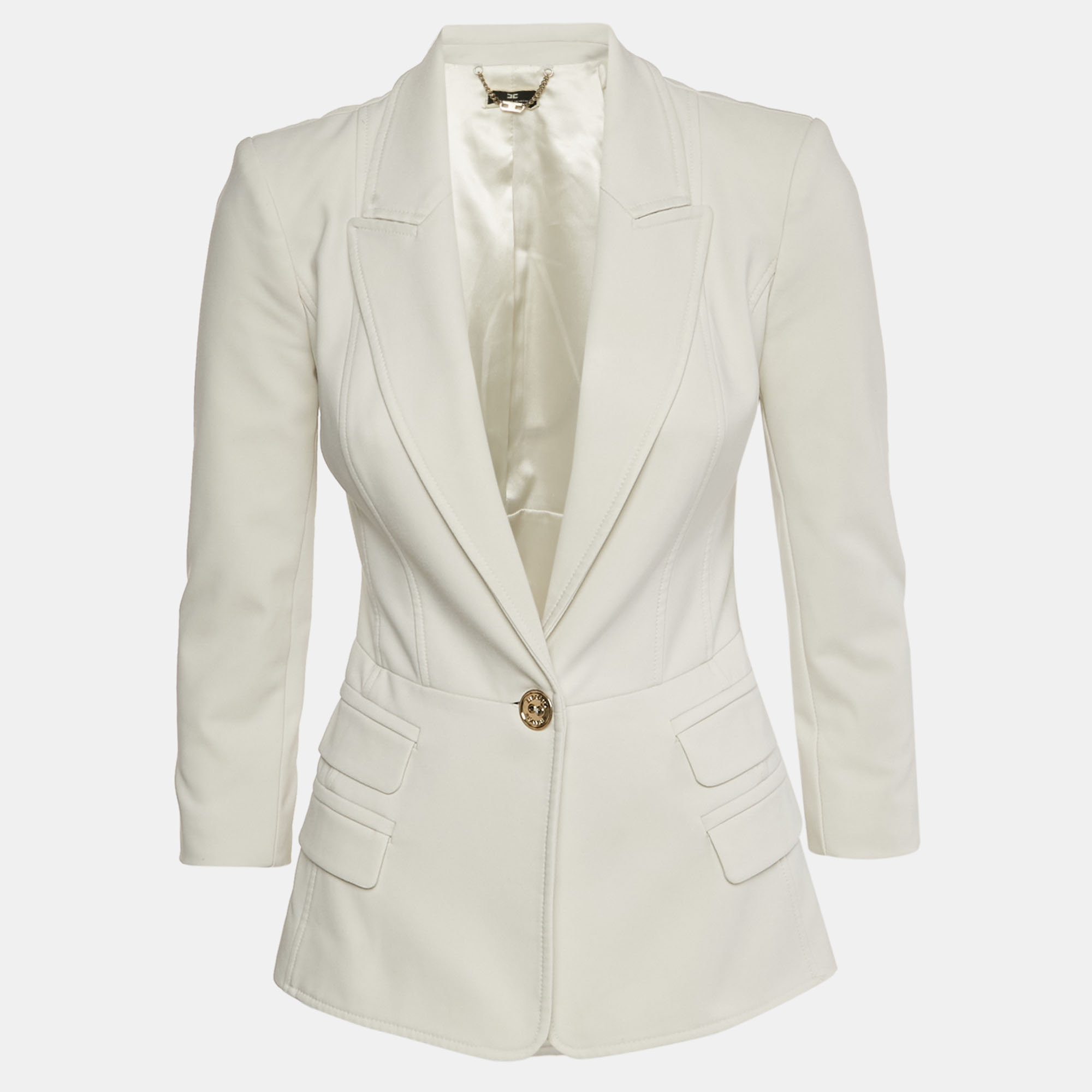 Pre-owned Elisabetta Franchi White Crepe Tailored Blazer S