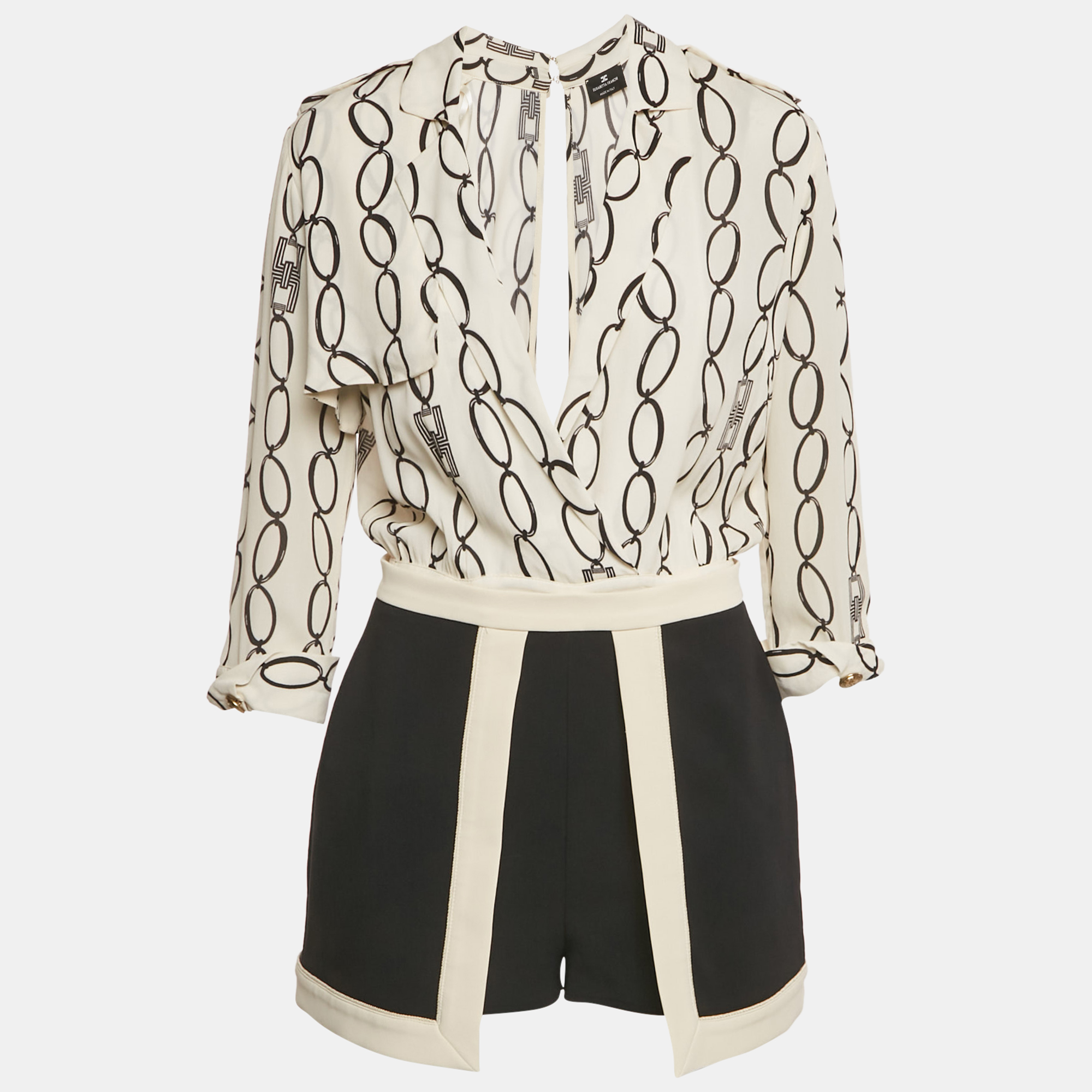 Pre-owned Elisabetta Franchi White Chain Print Crepe Detachable Top Playsuit M