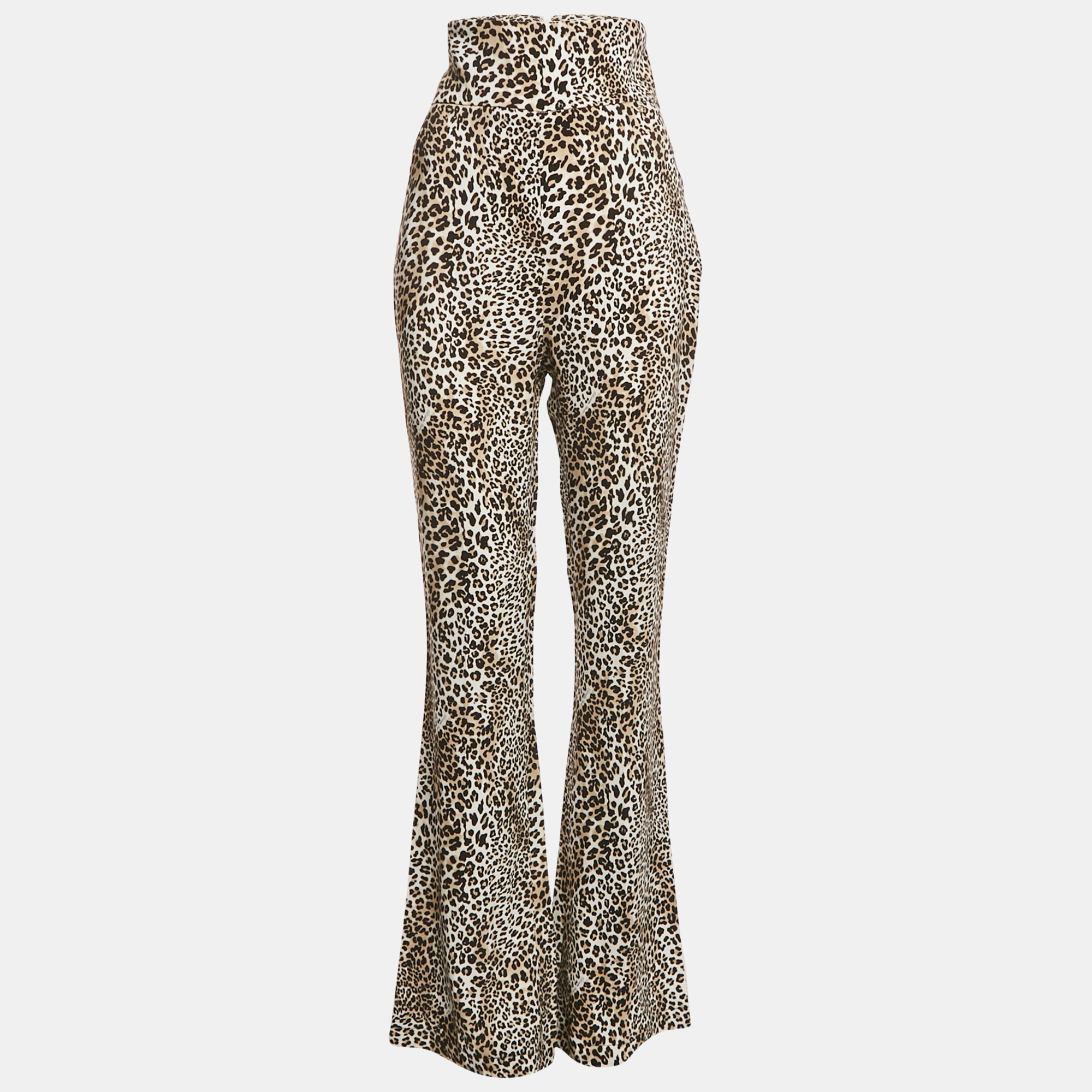 Pre-owned Elisabetta Franchi Black/beige Leopard Print Wide Leg Trousers M