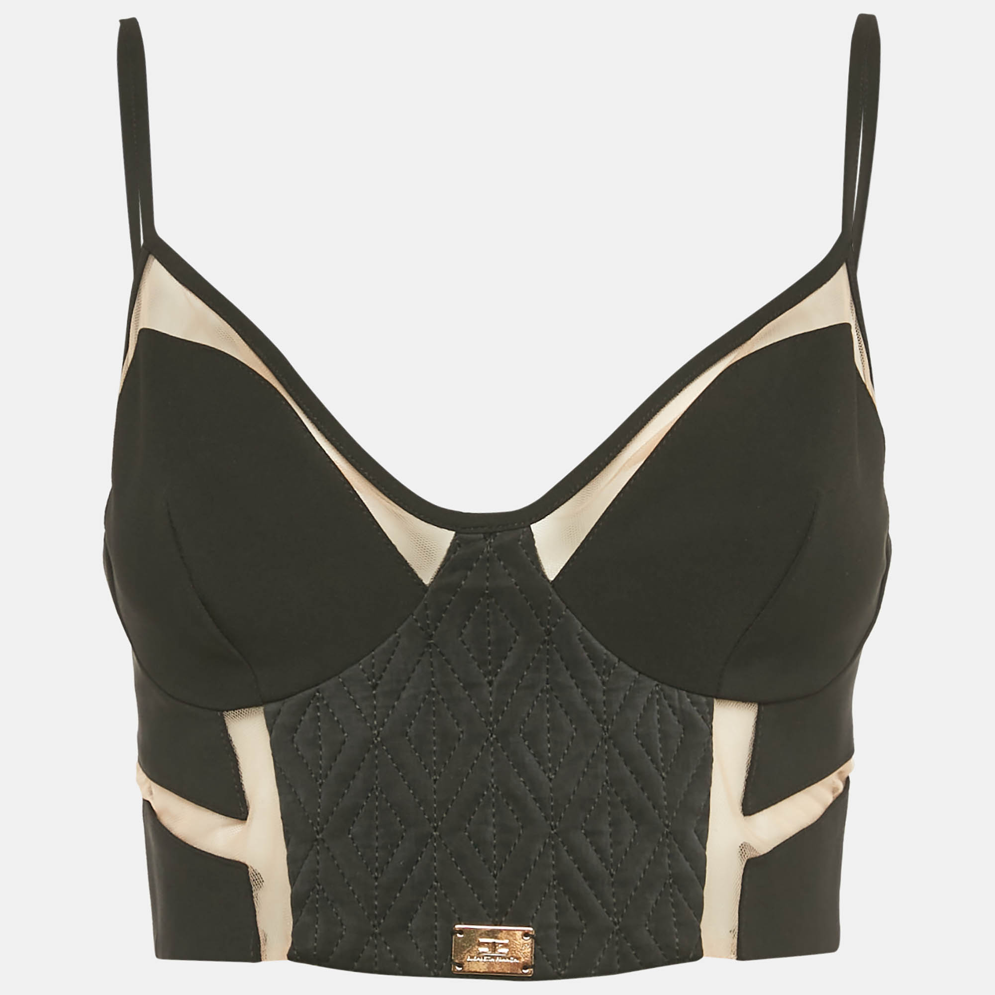 

Elisabetta Franchi Black Crepe & Mesh Detailed Strappy Bustier Top S