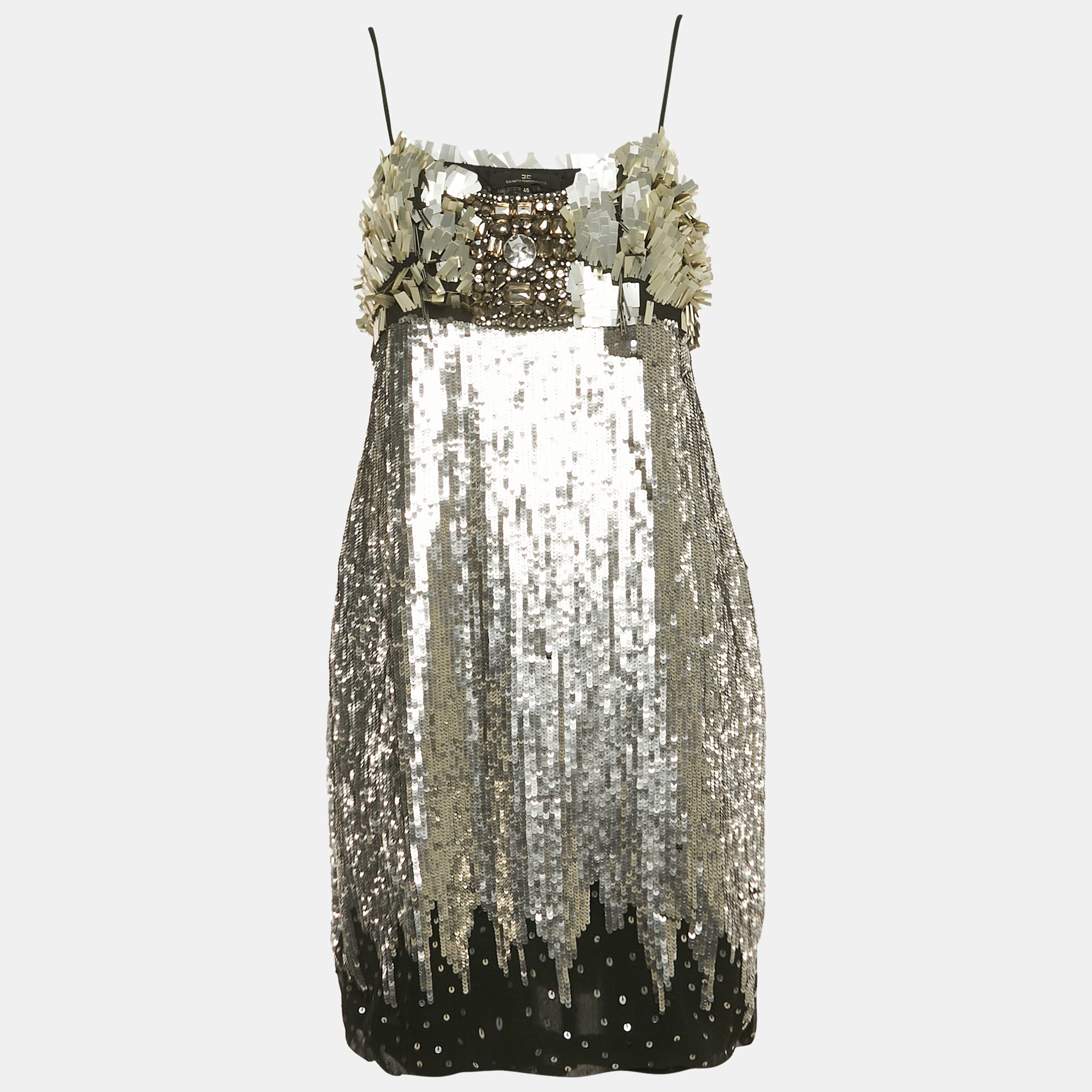 

Elisabetta Franchi Metallic/Black Sequin Sleeveless Mini Dress L