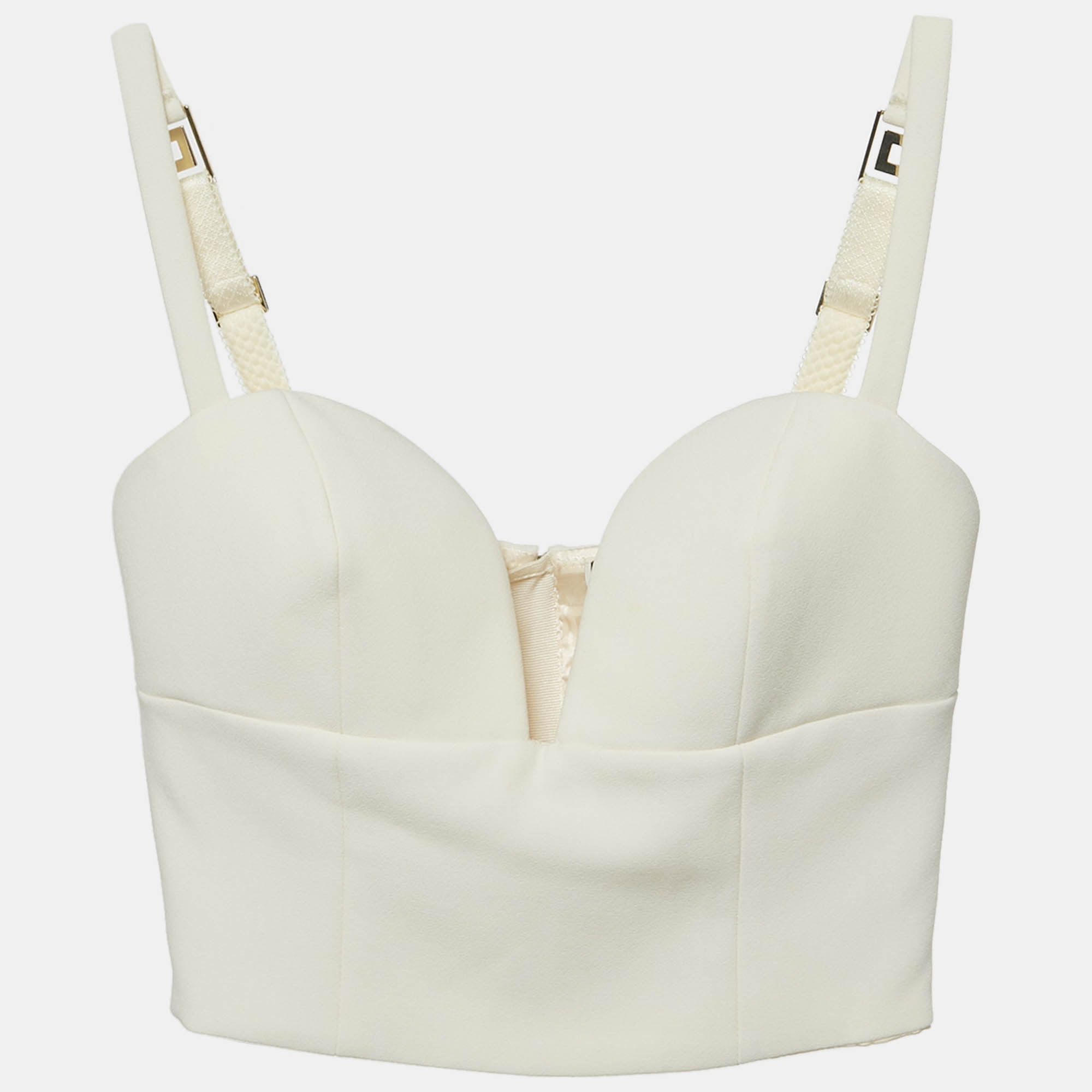 Pre-owned Elisabetta Franchi Cream Crepe Sweet Heart Neck Bustier Crop Top S In White