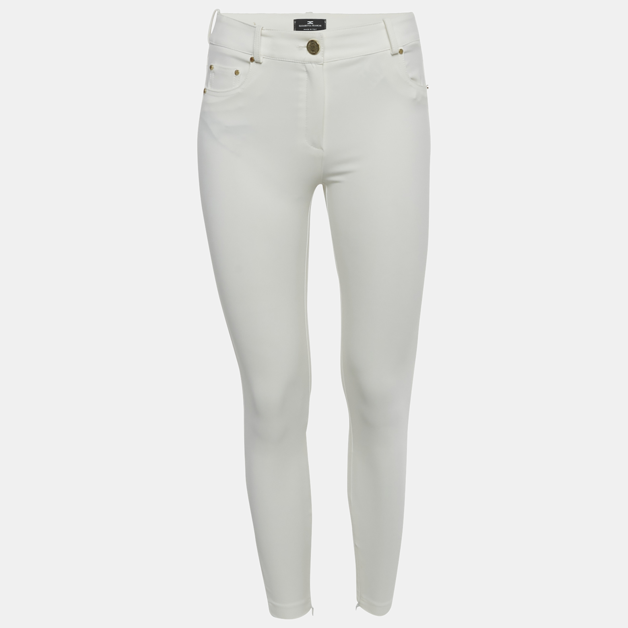

Elisabetta Franchi White Nylon Slim Fit Trousers M