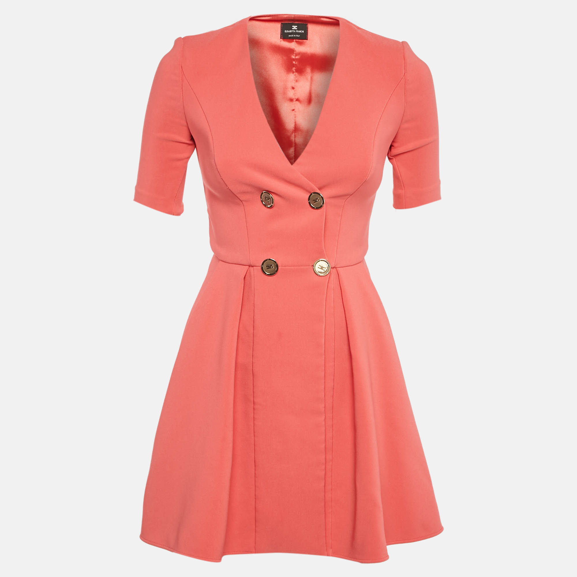Elisabetta Franchi Coral Crepe Doubled Breasted Mini Dress S