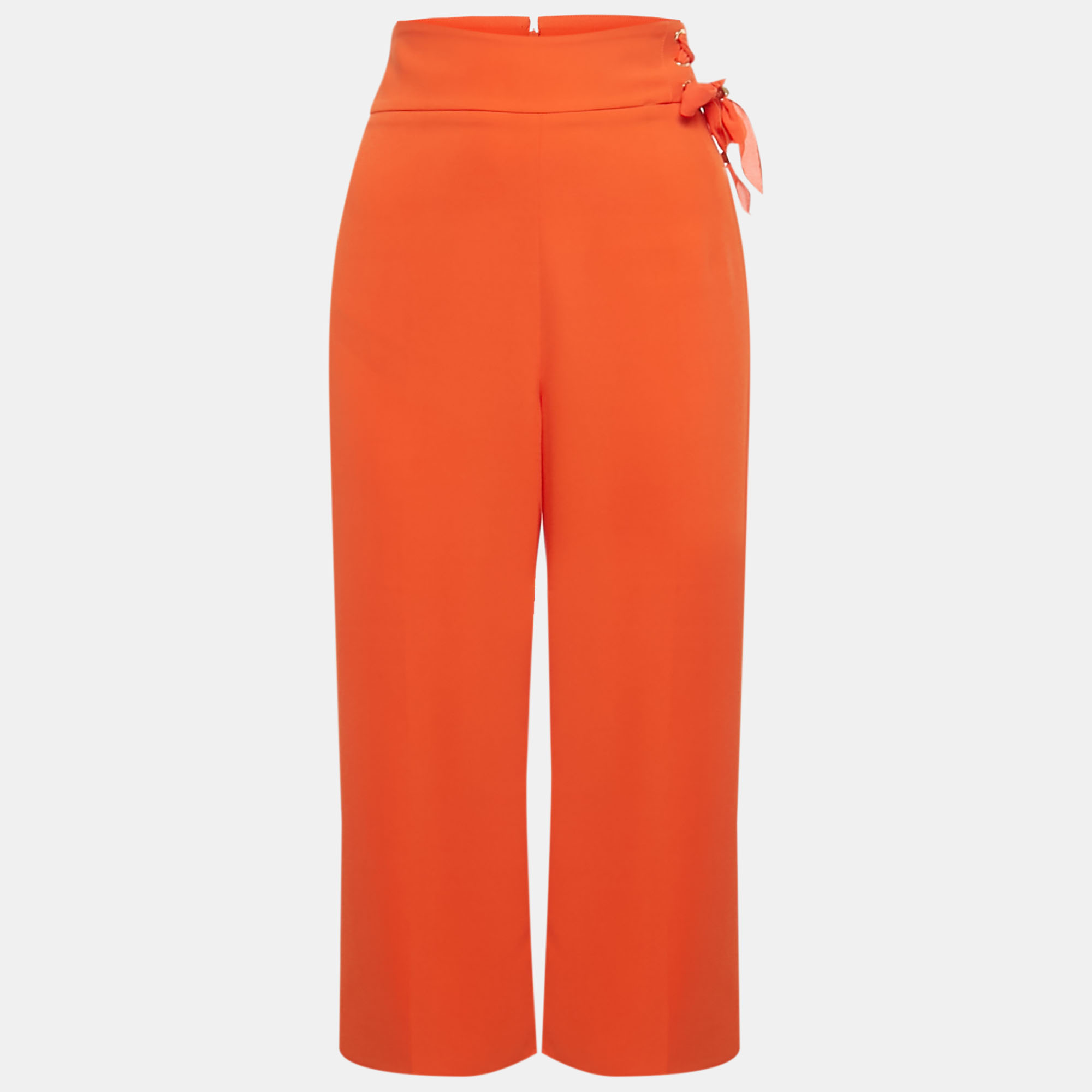 Pre-owned Elisabetta Franchi Orange Crepe Wide Leg Trousers S