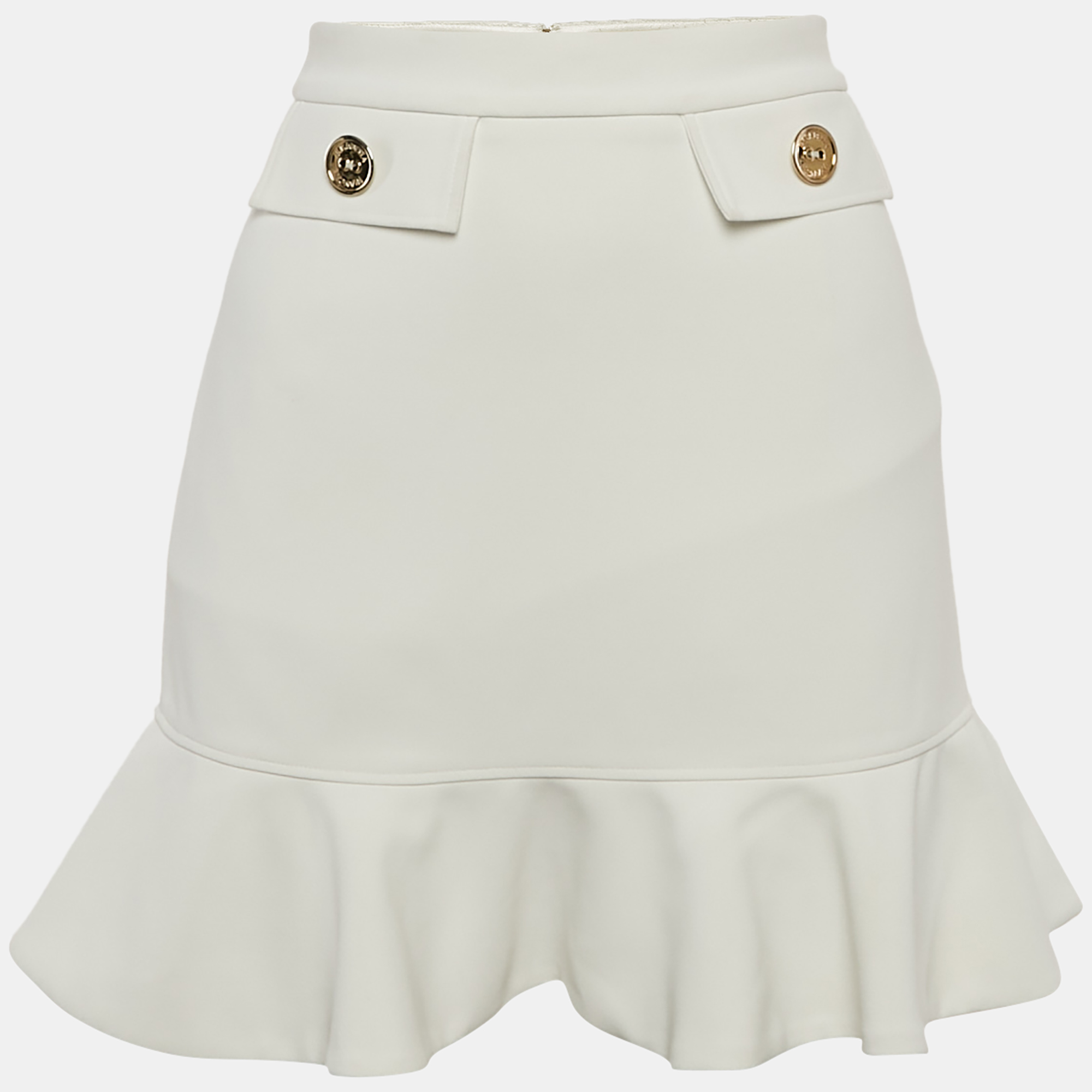 Pre-owned Elisabetta Franchi White Crepe Flounce Mini Skirt S