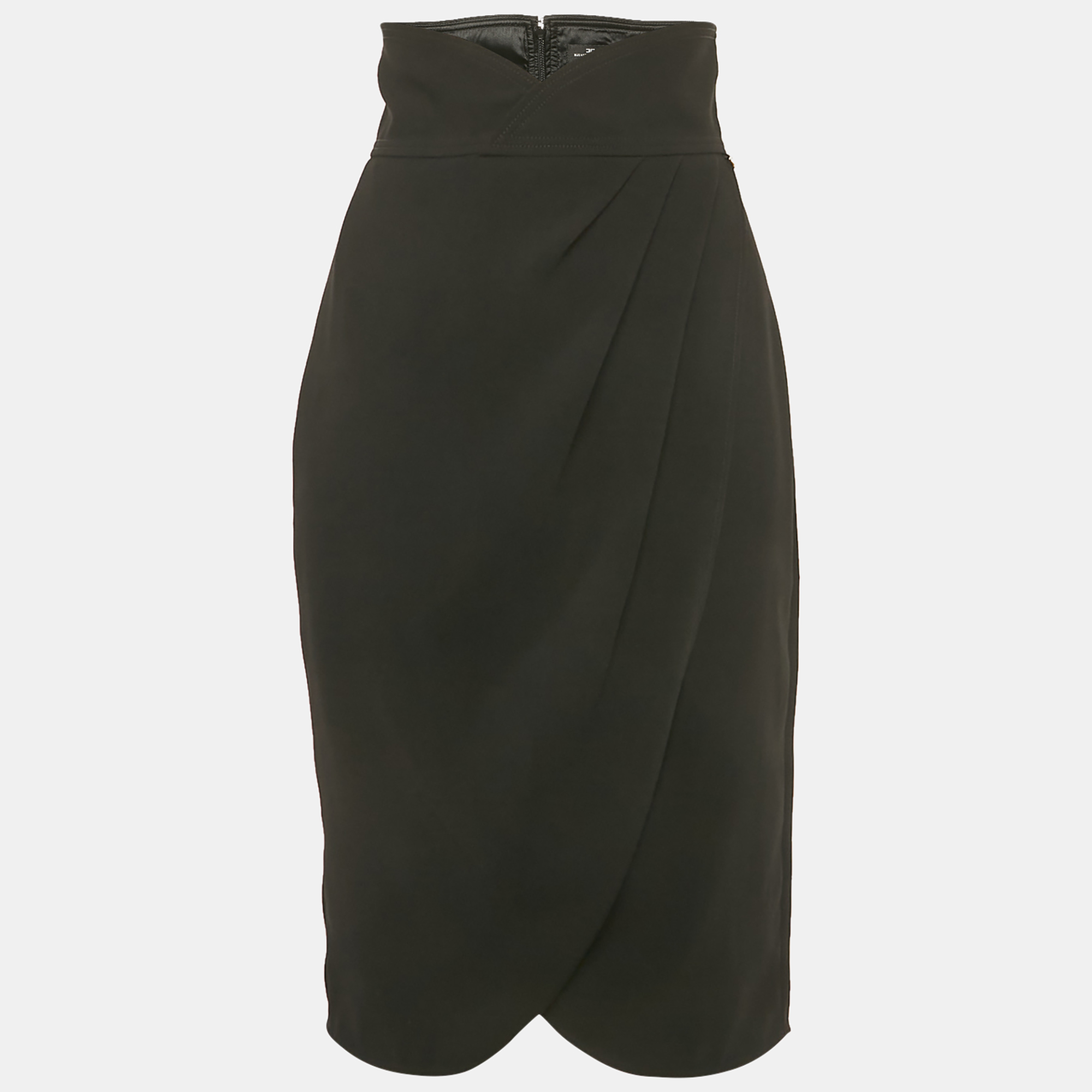 Pre-owned Elisabetta Franchi Black Crepe Draped Pencil Skirt M