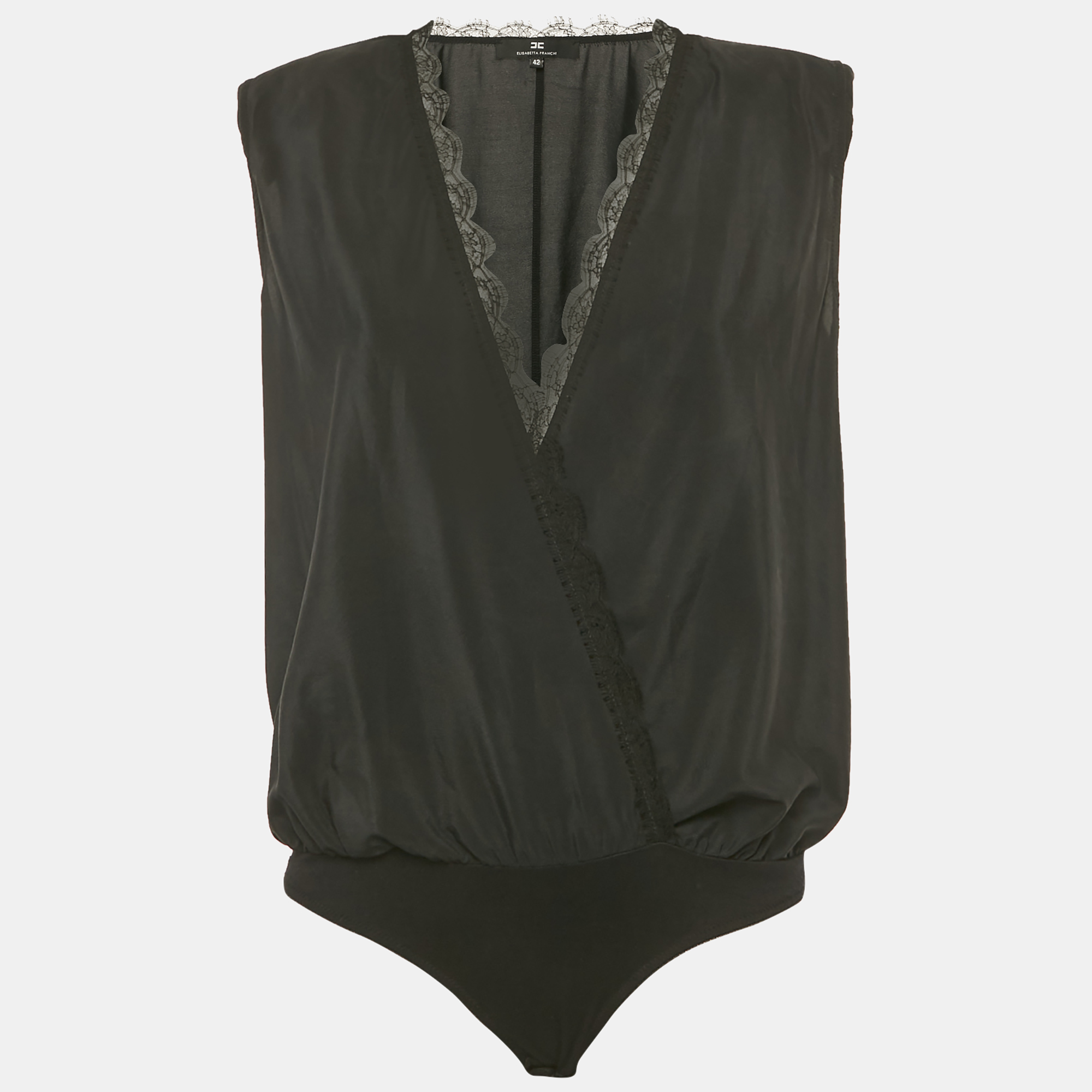 Pre-owned Elisabetta Franchi Silk Sleeveless Bodysuit M In Black