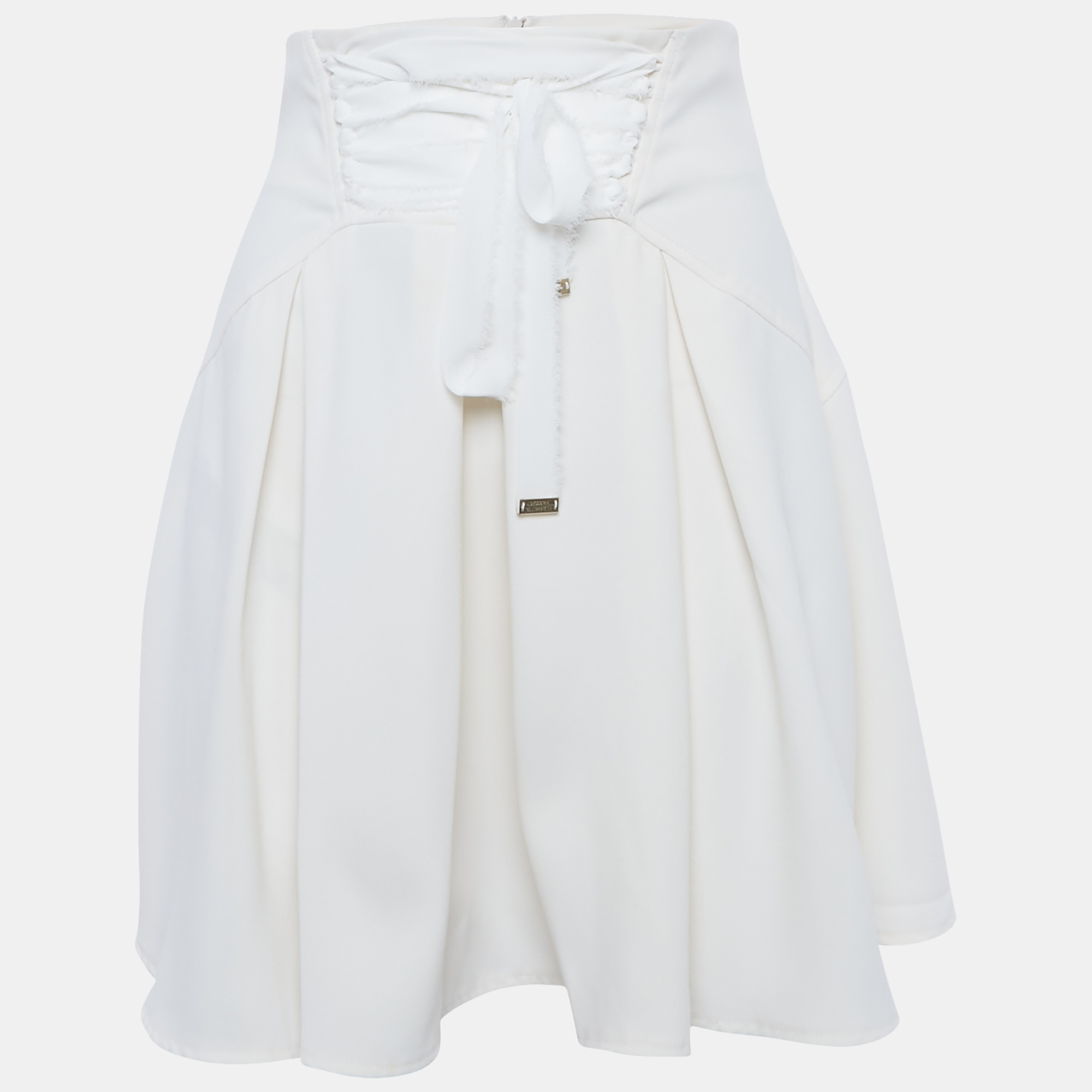 Pre-owned Elisabetta Franchi Cream Crepe Pleated Mini Skirt M In White