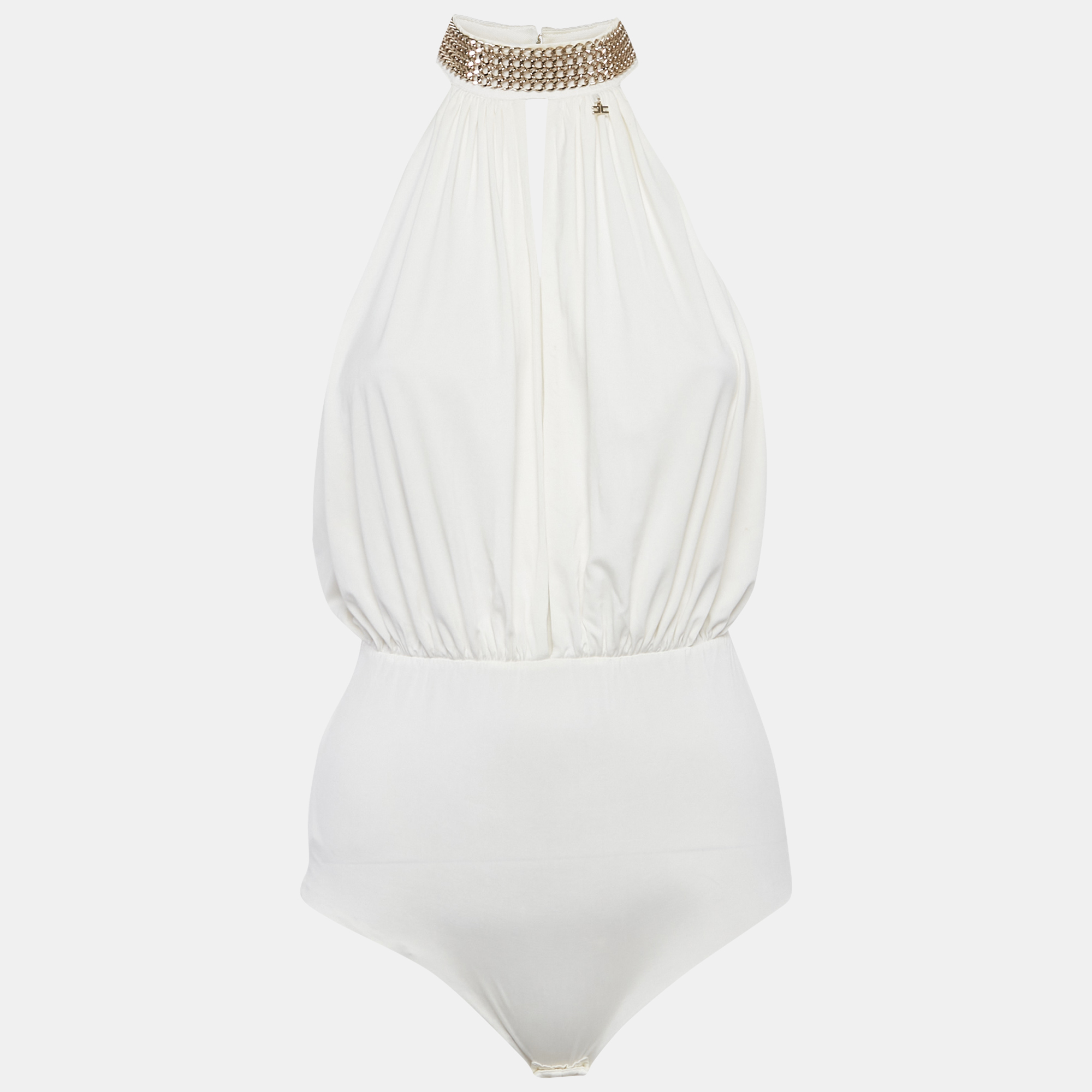 Pre-owned Elisabetta Franchi White Chain Detail Bodysuit M