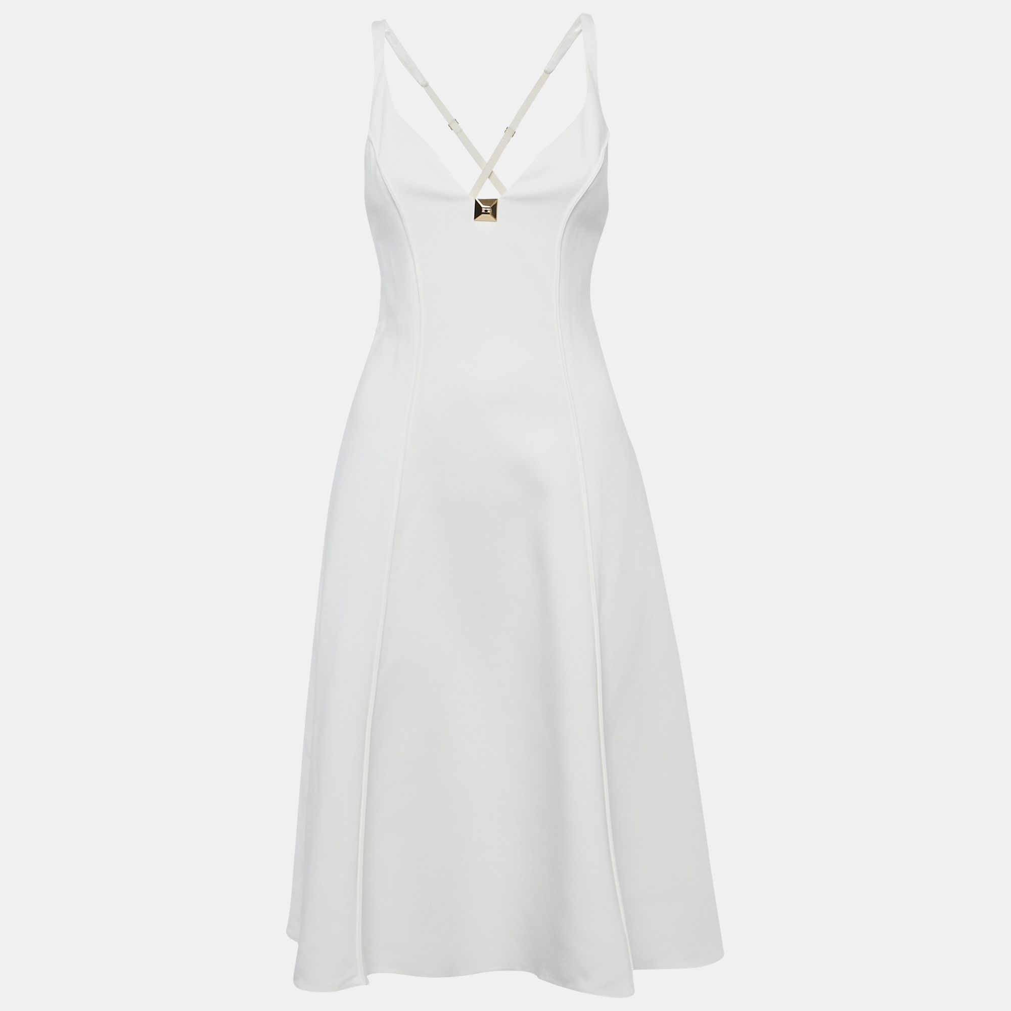 

Elisabetta Franchi White Crepe Flared Short Dress S