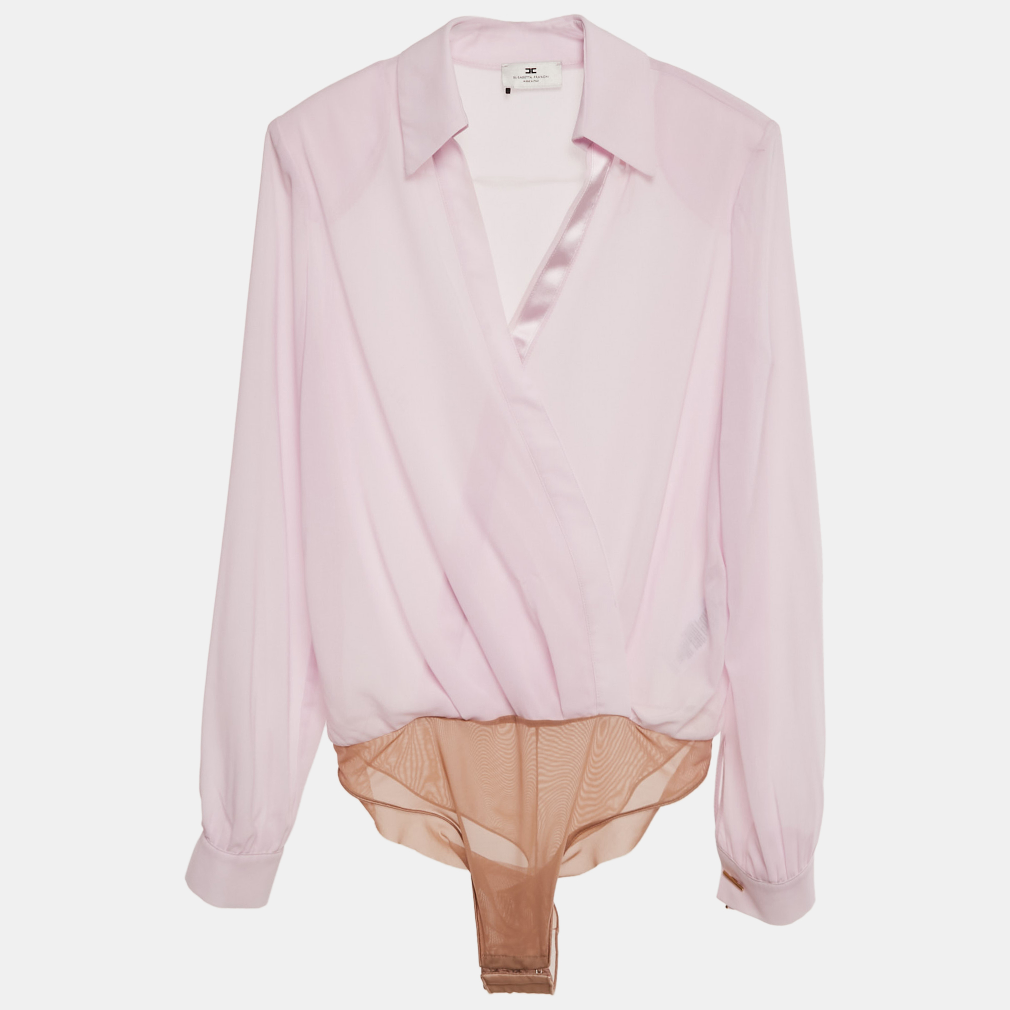 Pre-owned Elisabetta Franchi Pink Crepe Sheer Bodysuit M