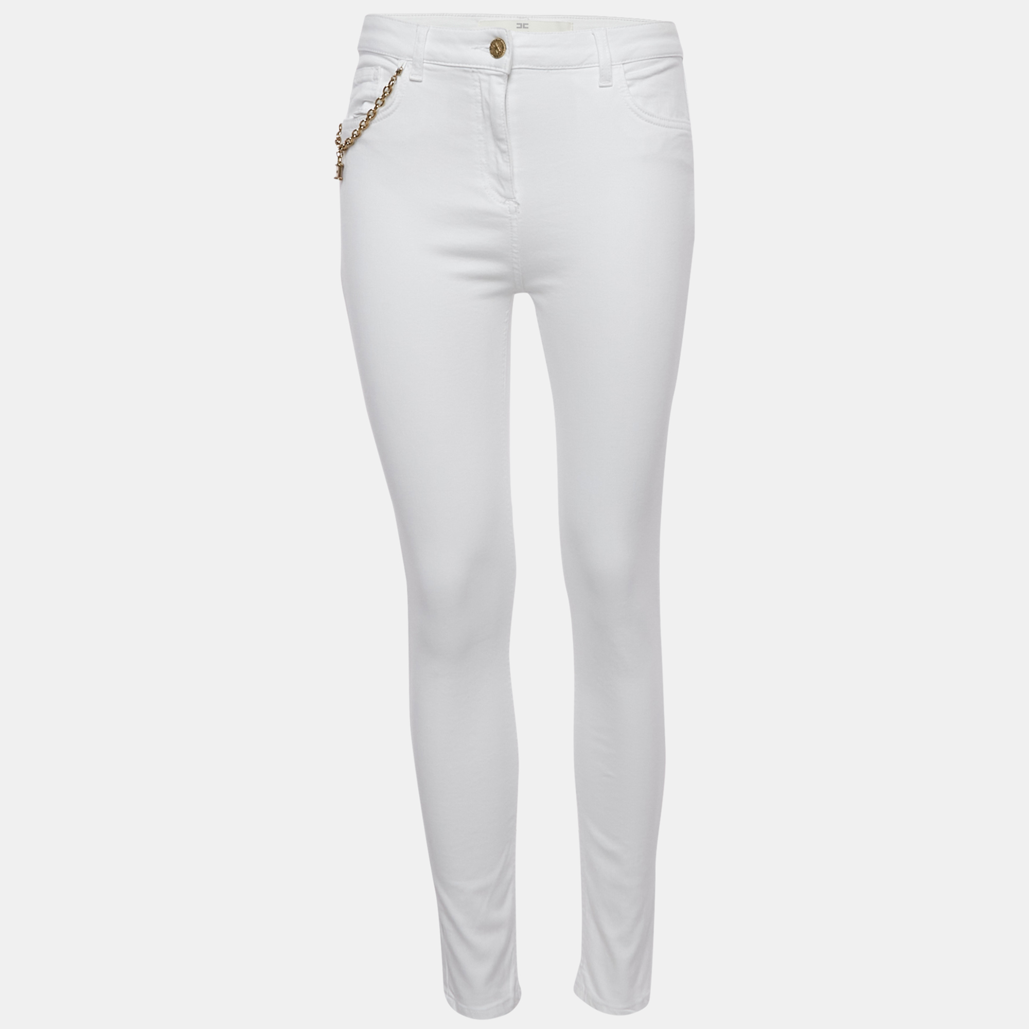 

Elisabetta Franchi White Cotton Lock Charm Detail Skinny Jeans M Waist 29"