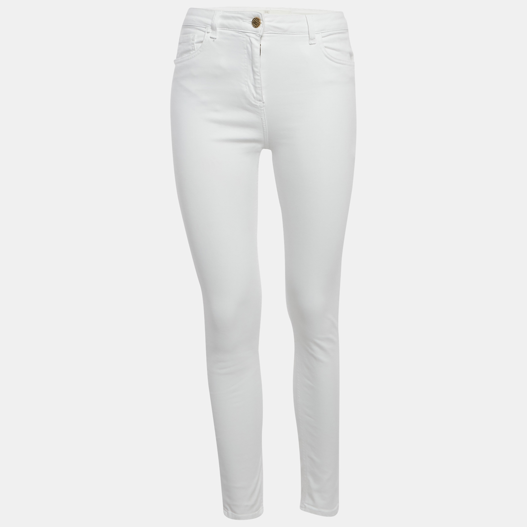 Pre-owned Elisabetta Franchi White High Waist Denim Skinny Fit Jeans M Waist 27"