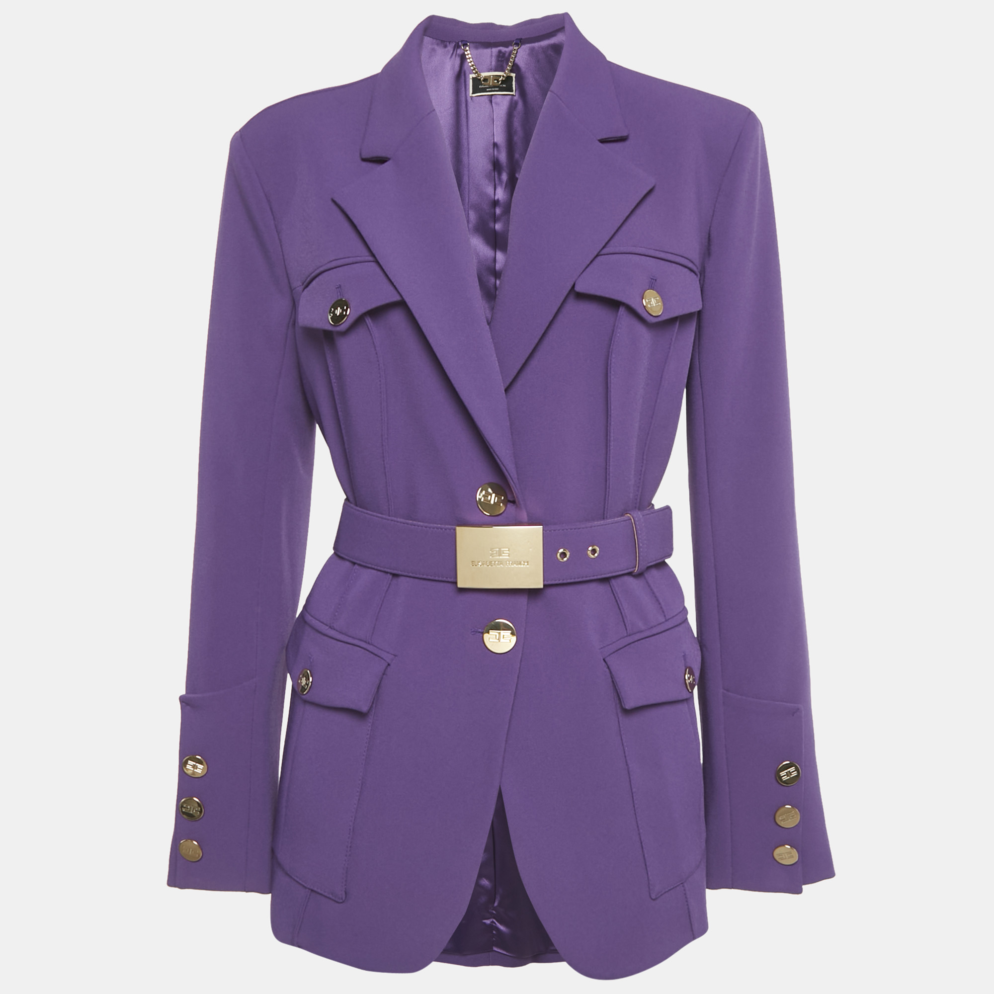 Pre-owned Elisabetta Franchi Purple Crepe Belted Jacket L