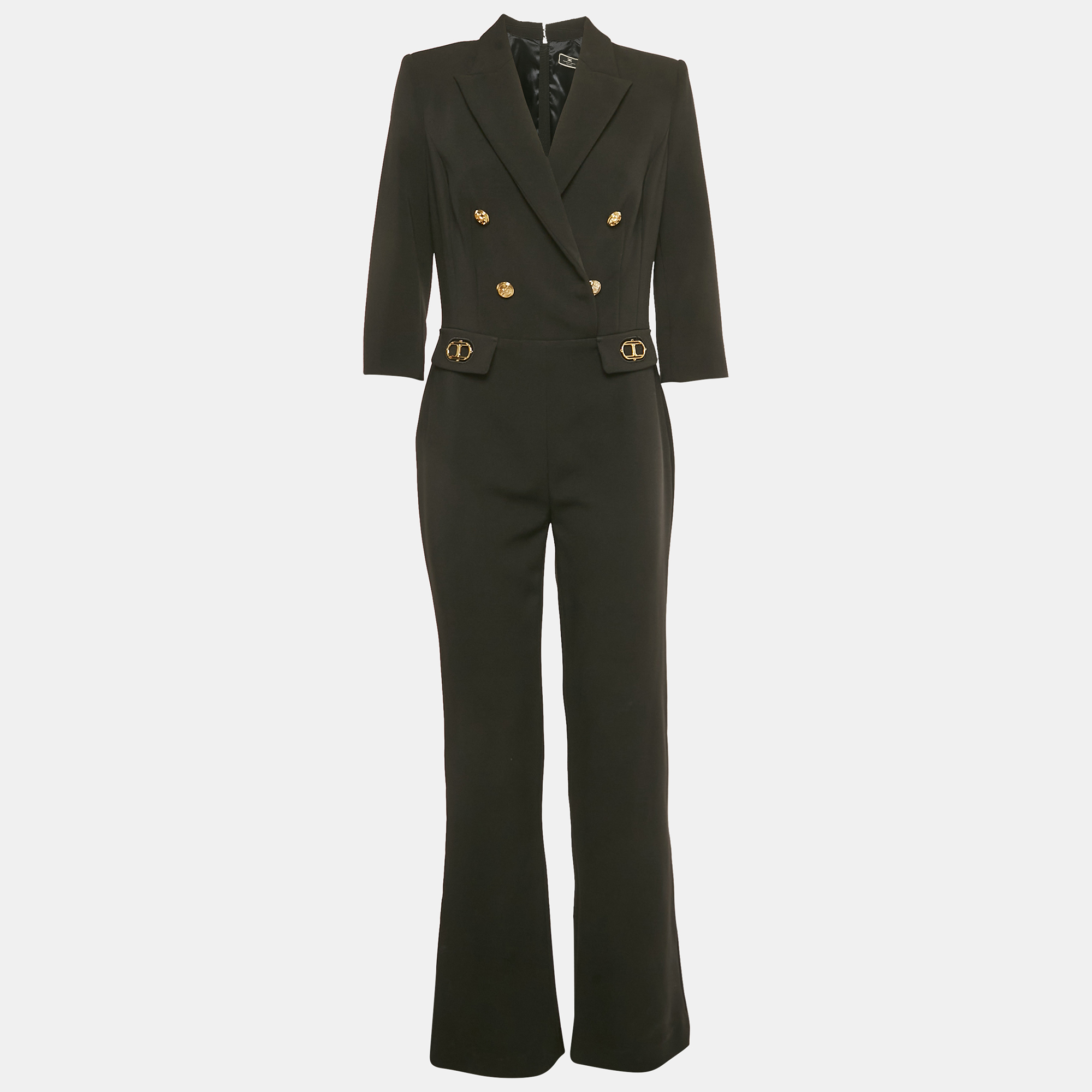 

Elisabetta Franchi Black Crepe Button Detail Crepe Jumpsuit M