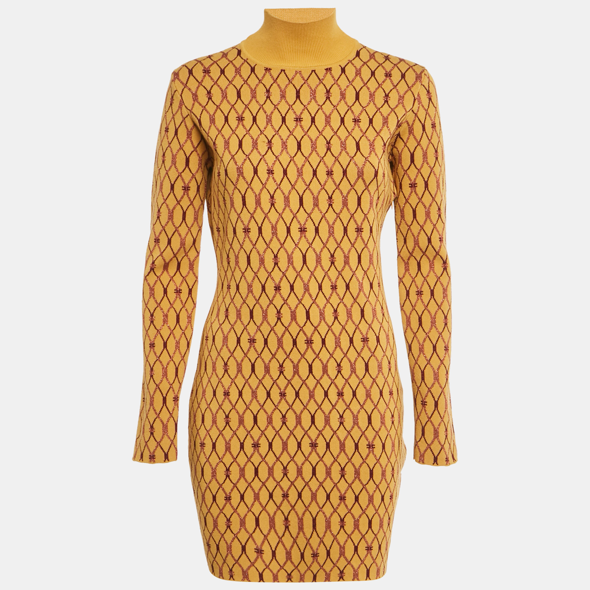 Pre-owned Elisabetta Franchi Yellow Lurex Stretch Knit Mini Dress M