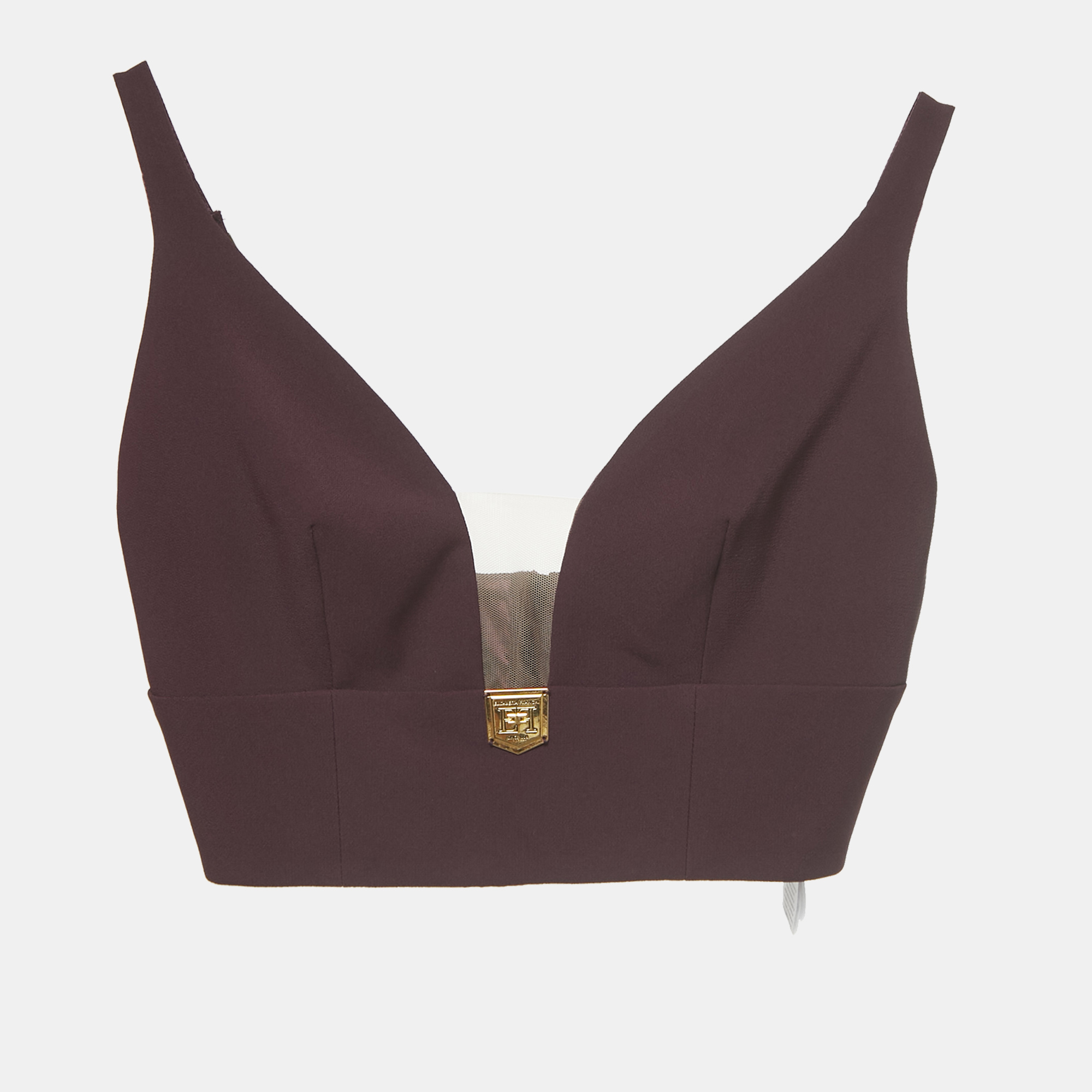 Pre-owned Elisabetta Franchi Burgundy Crepe Crop Top S
