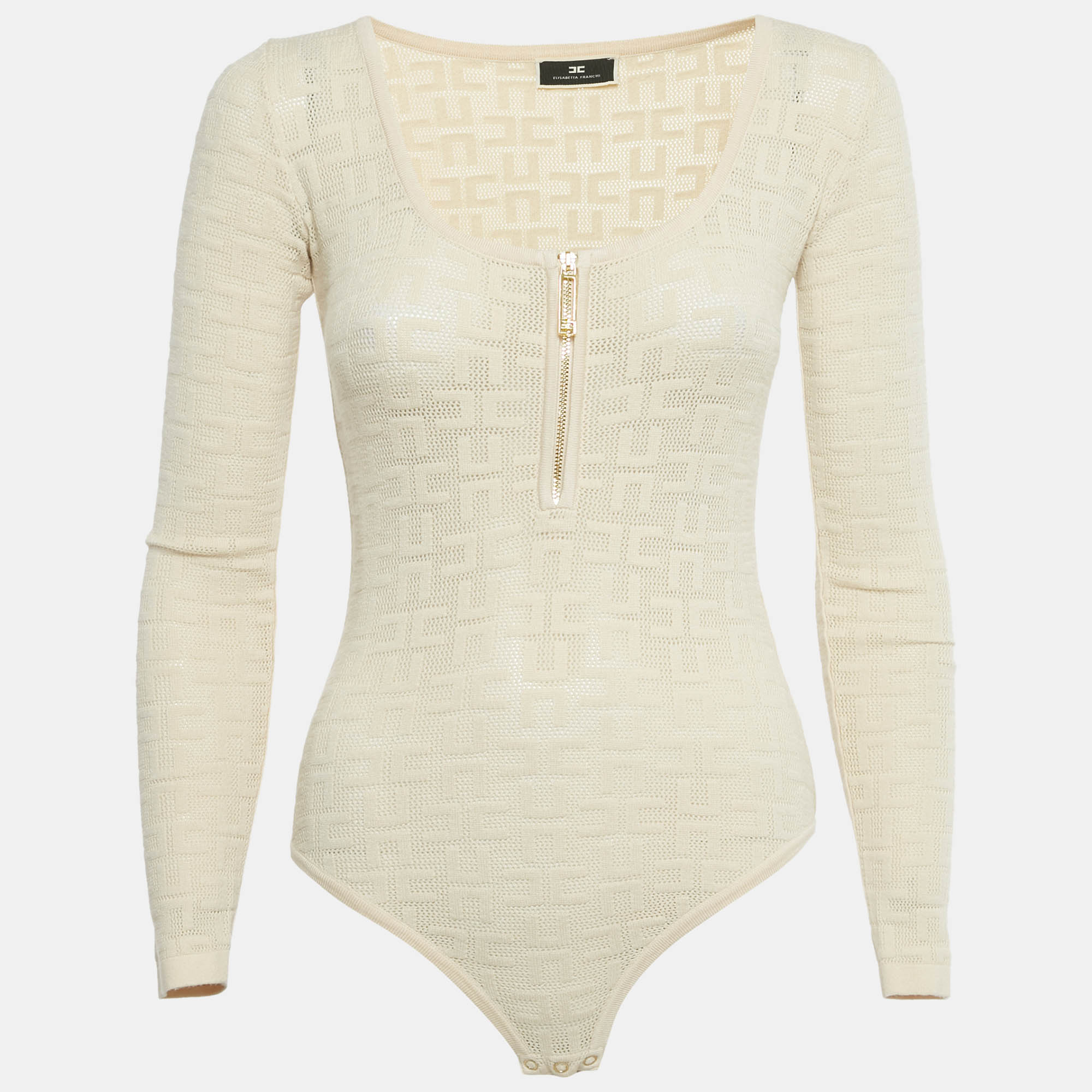 

Elisabetta Franchi Cream Logo Jersey Bodysuit M