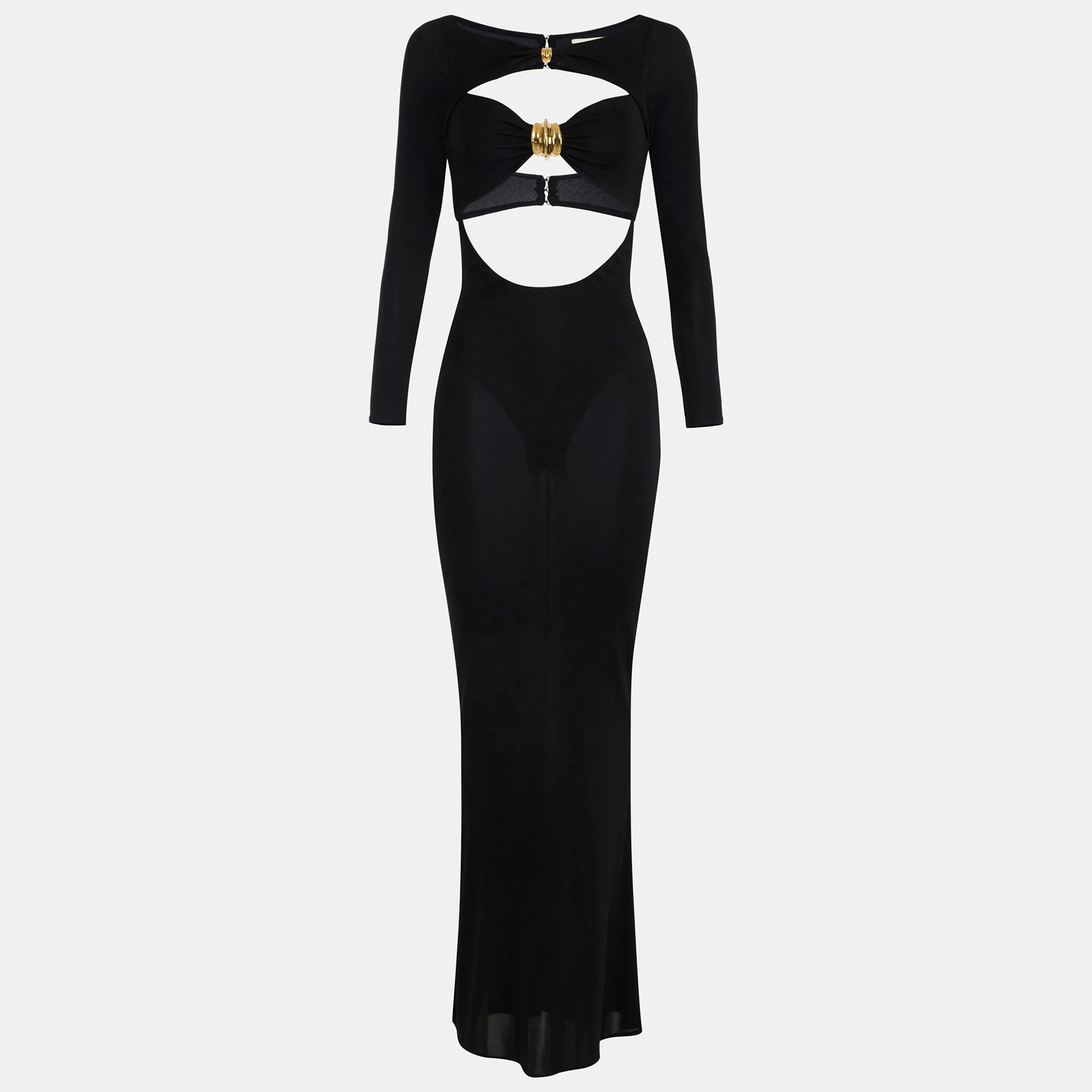 

Elisabetta Franchi Black Jersey Cut -Out Jewel Clasp Maxi Dress S