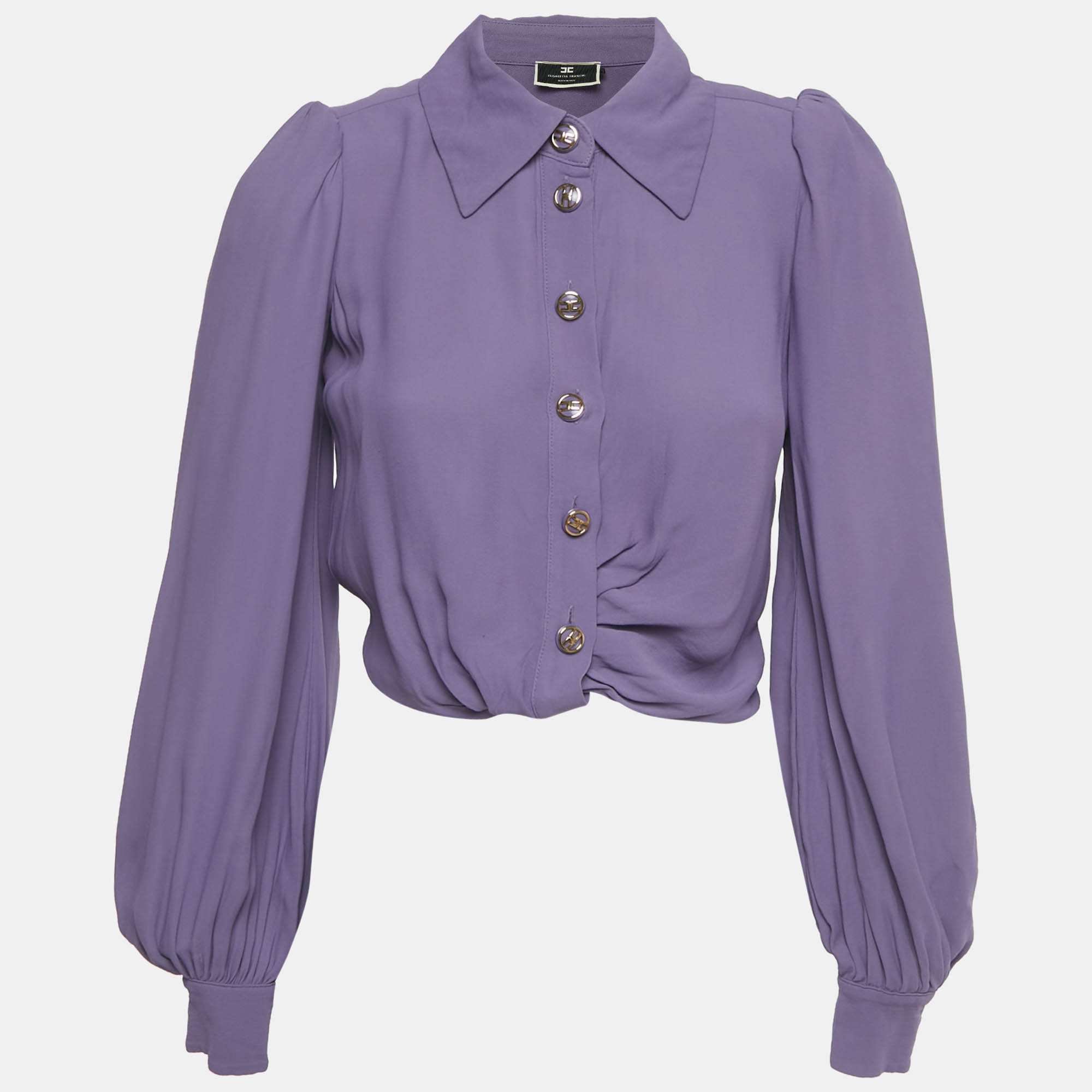 Pre-owned Elisabetta Franchi Purple Crepe Knot Detail Cropped Blouse S