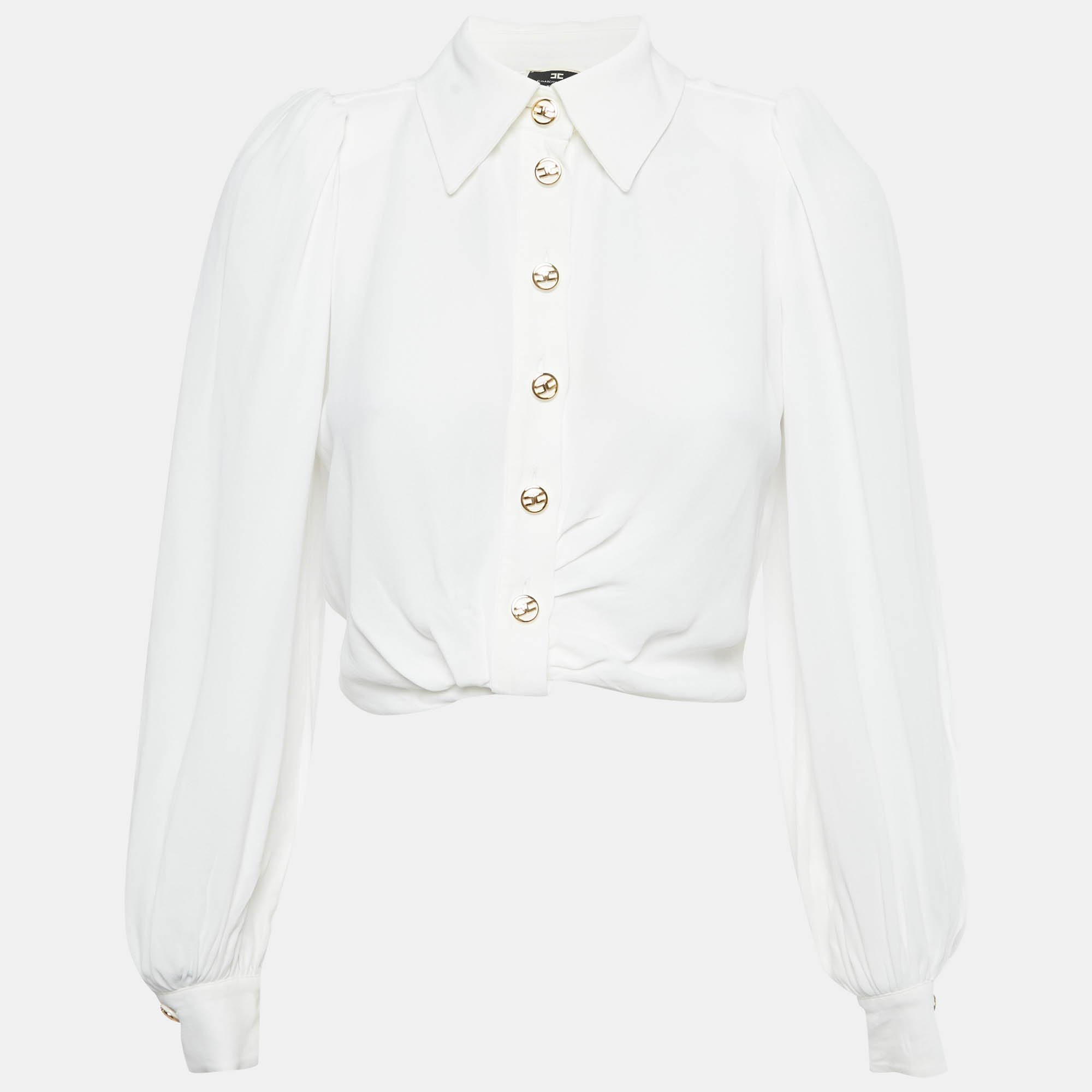 Pre-owned Elisabetta Franchi White Crepe Knot Detail Cropped Blouse S