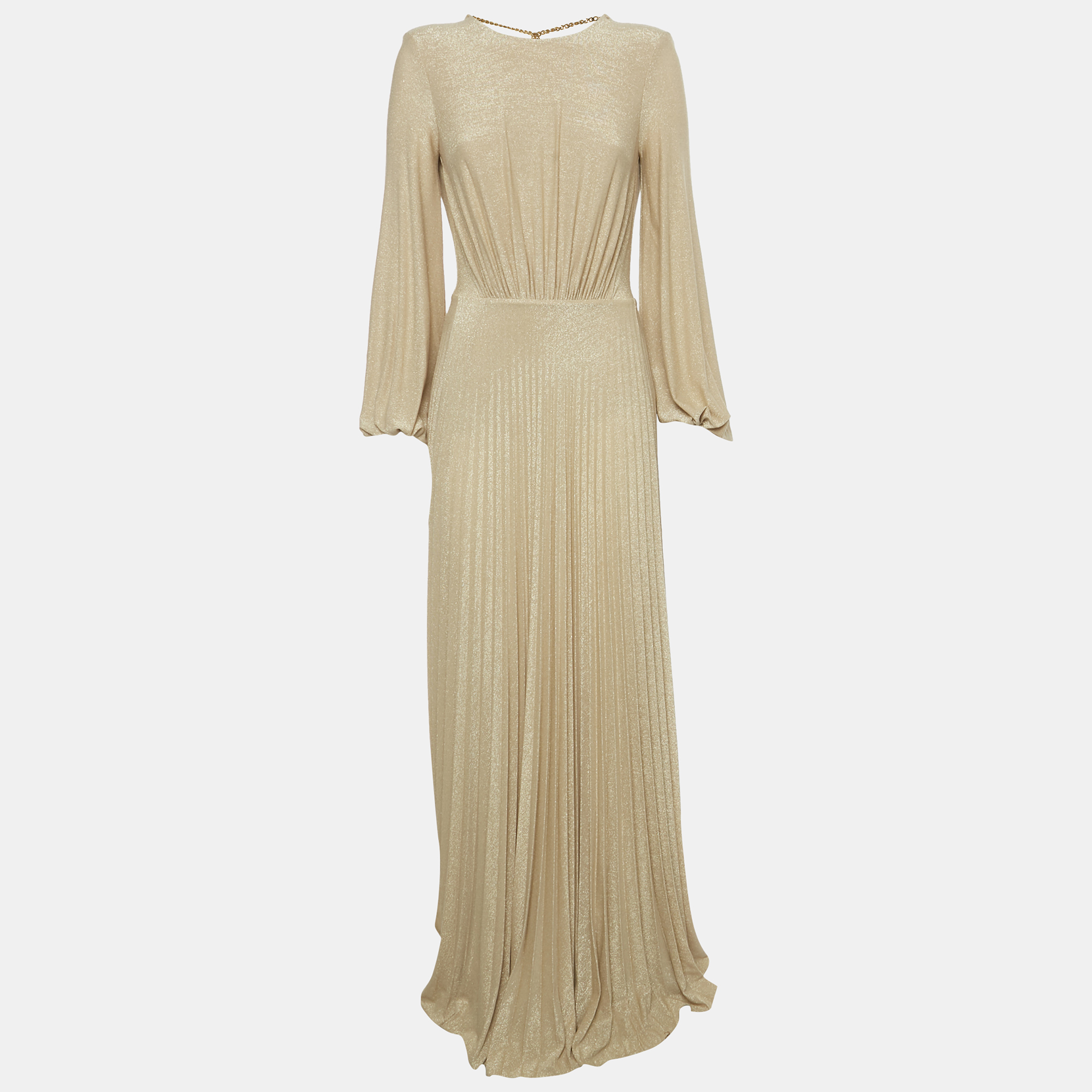 

Elisabetta Franchi Beige Lurex Knit Plisse Maxi Dress S