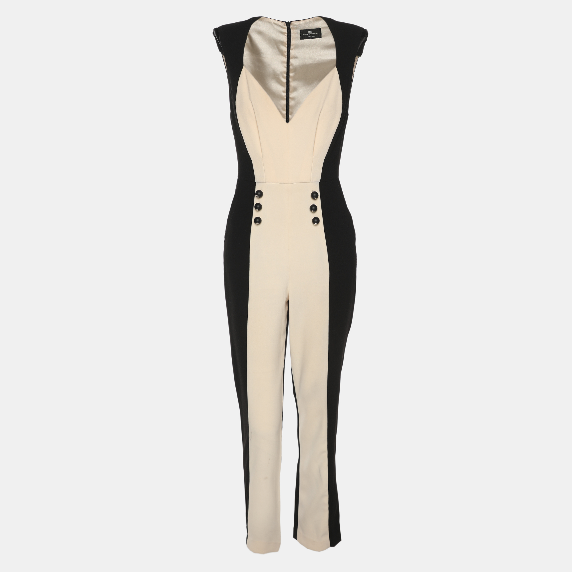 

Elisabetta Franchi Black/Cream Crepe Jumpsuit S