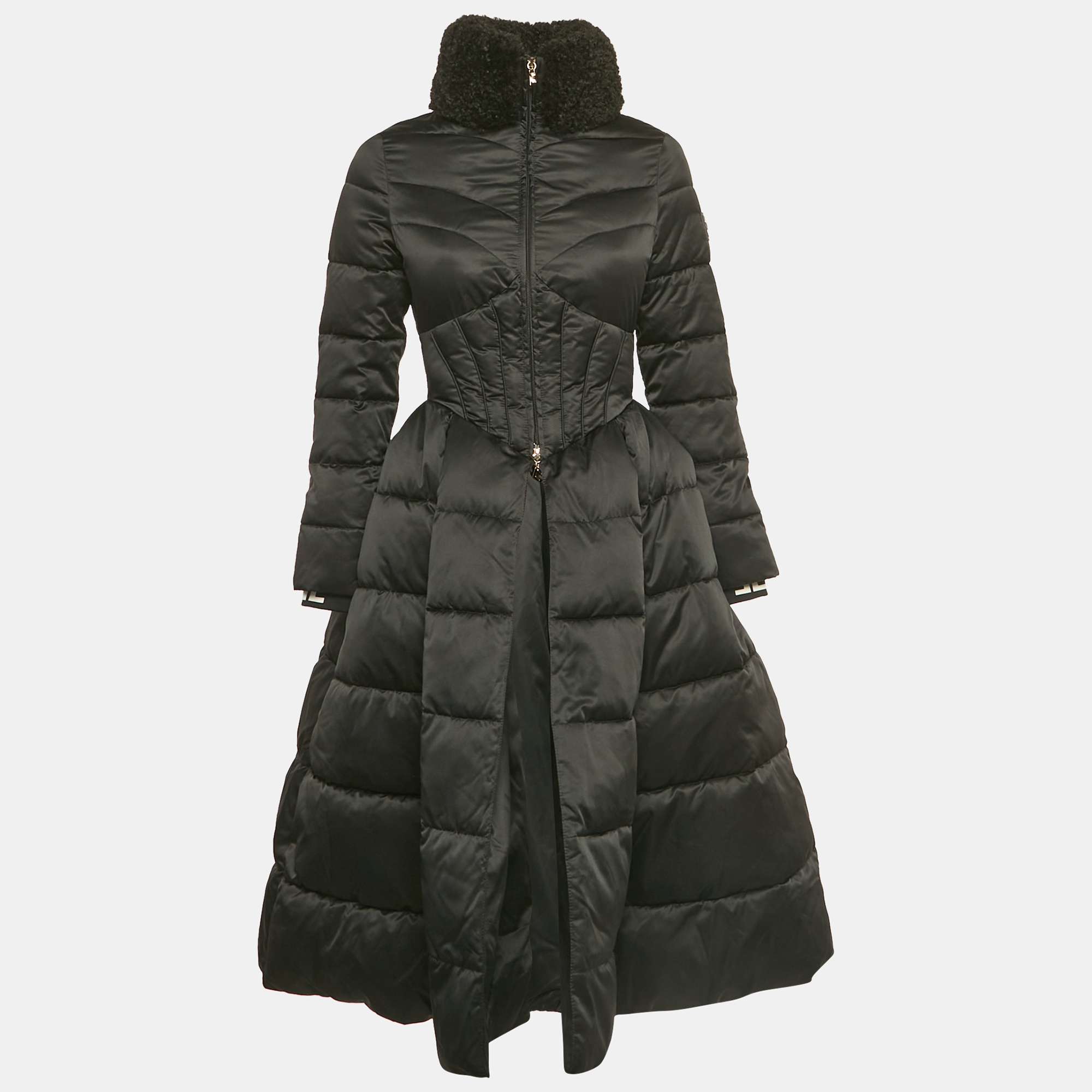 

Elisabetta Franchi Black Faux Shearling Collar Synthetic Puffer Coat S