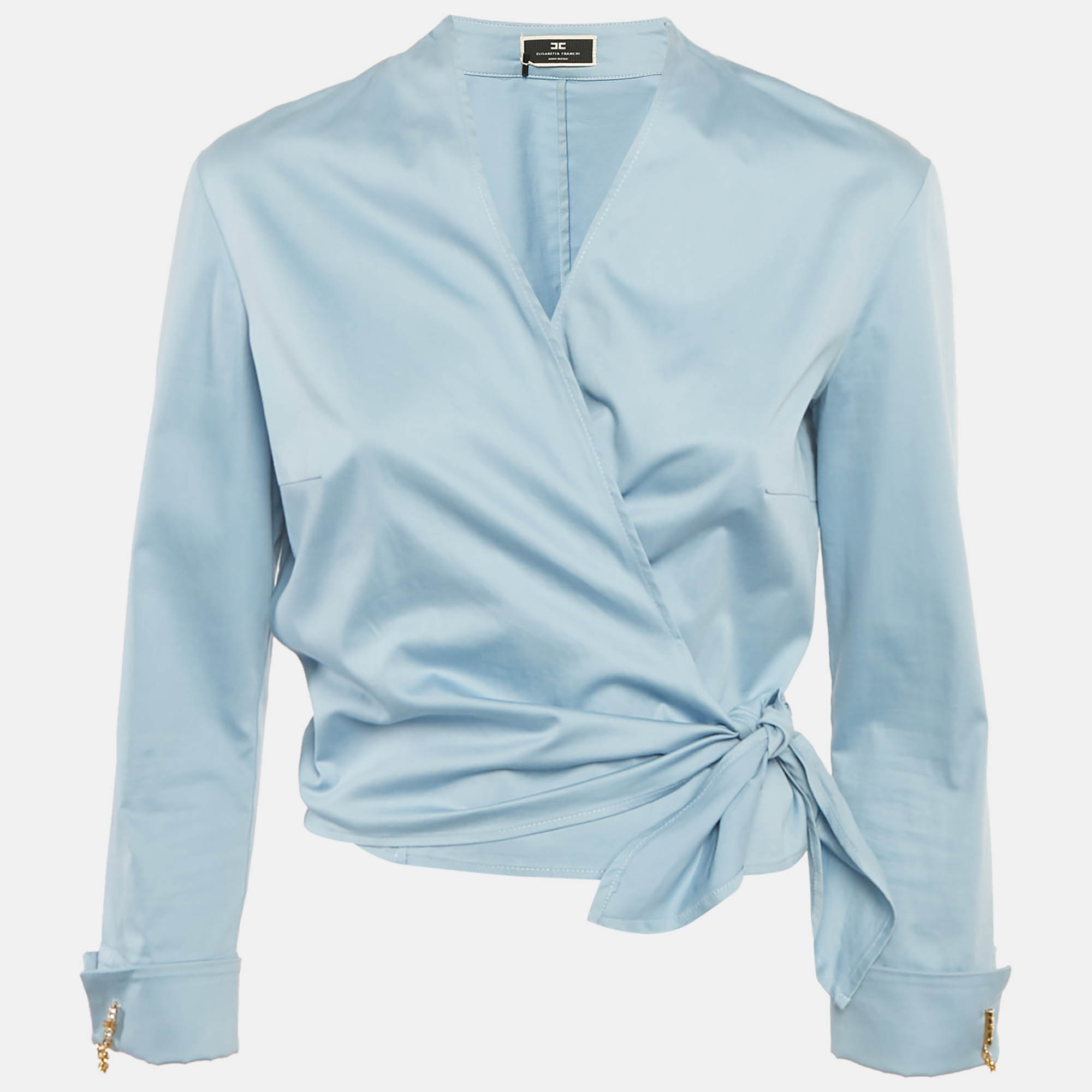 

Elisabetta Franchi Blue Stretch Crepe Wrap Top M