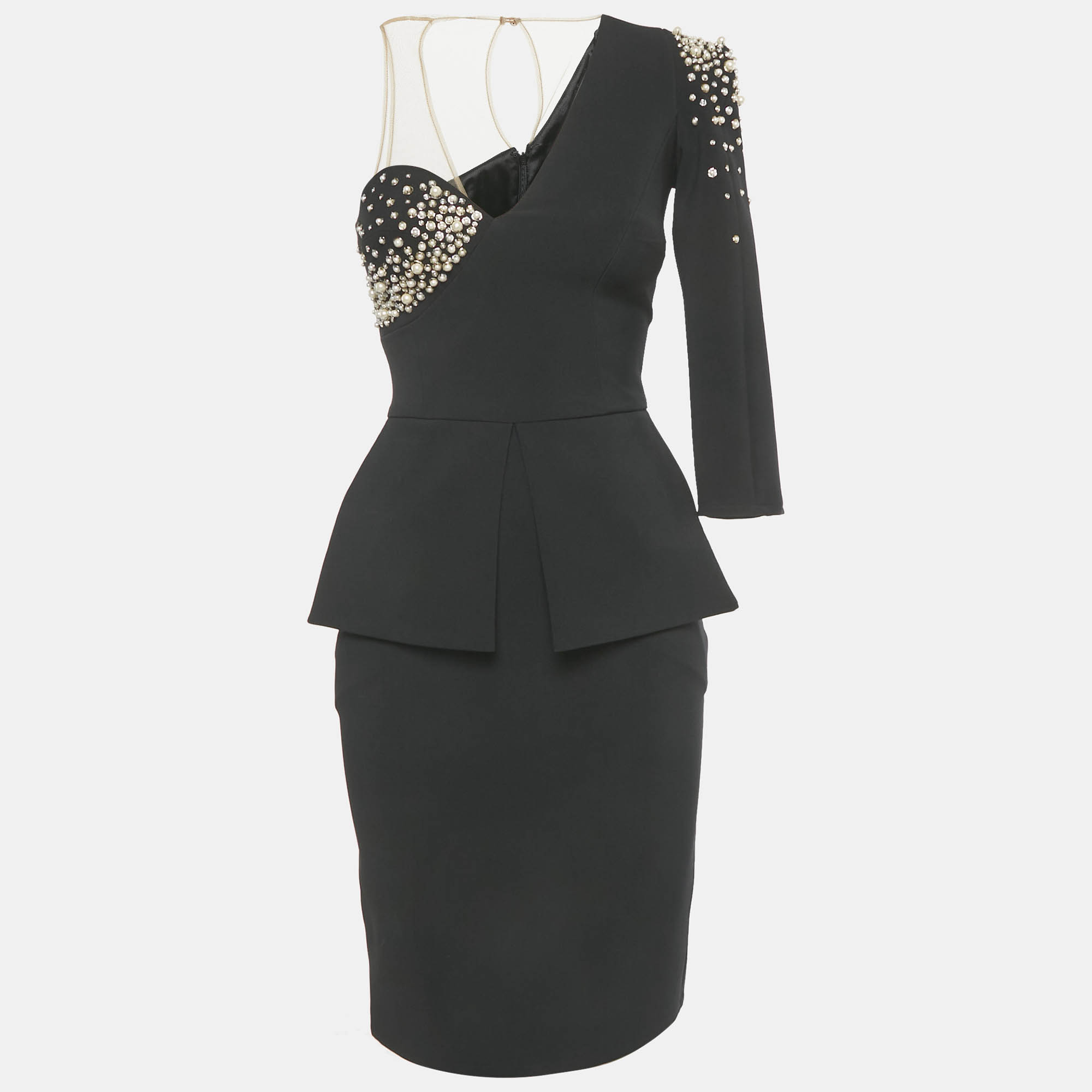 

Elisabetta Franchi Black Beaded Crepe Short Dress S