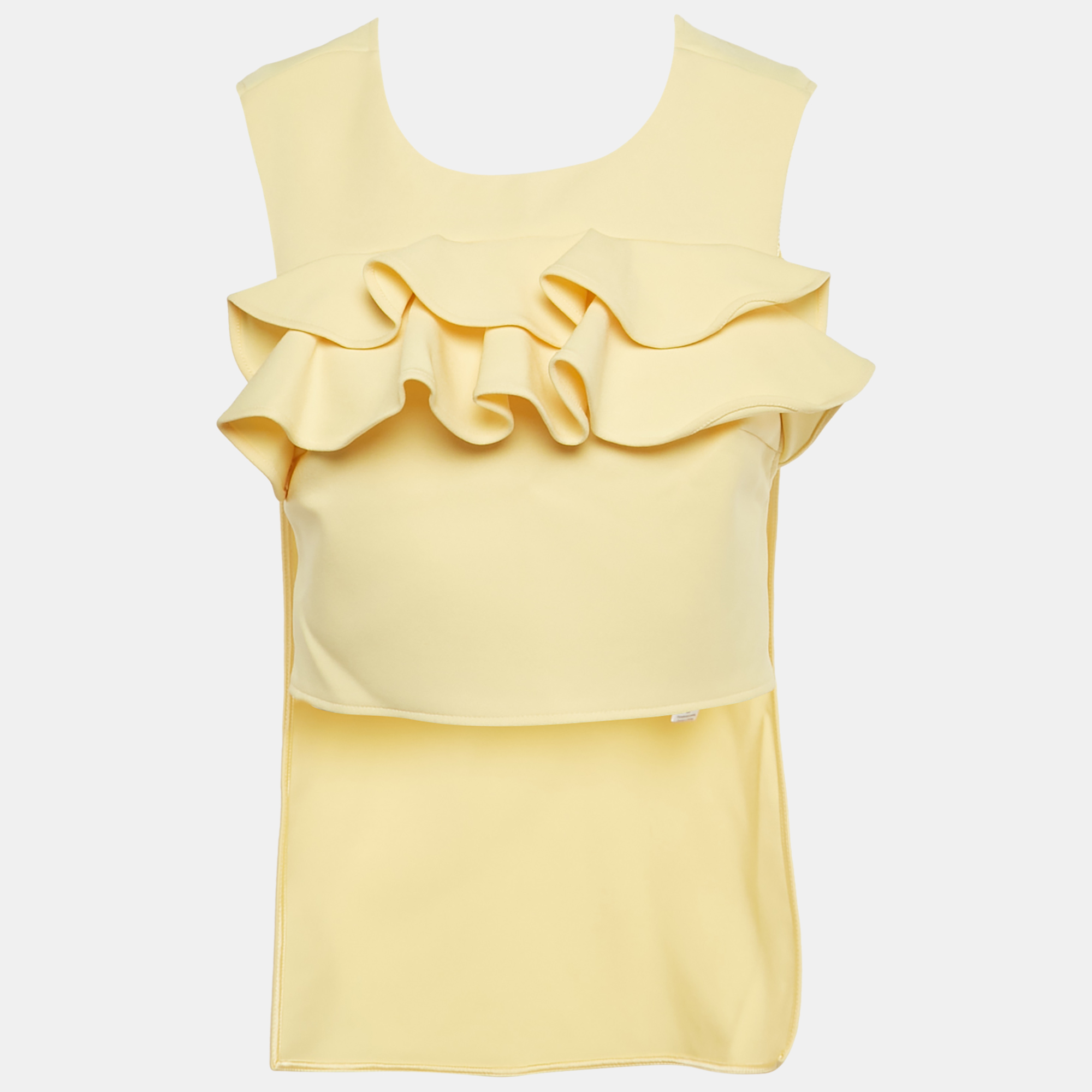 

Elisabetta Franchi Yellow Crepe Ruffled High-Low Top S