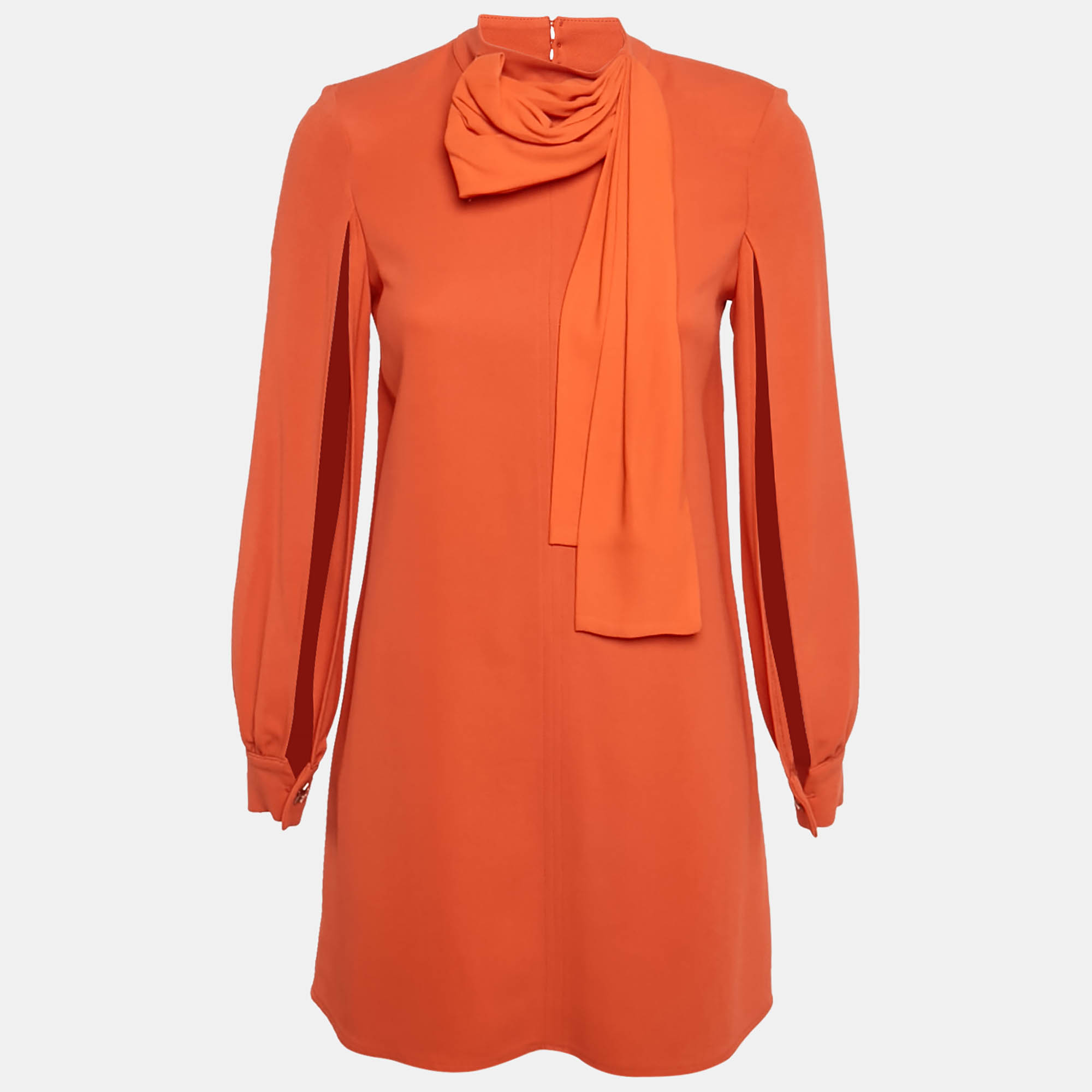 

Elisabetta Franchi Orange Crepe Neck Drape Detail MIini Dress M