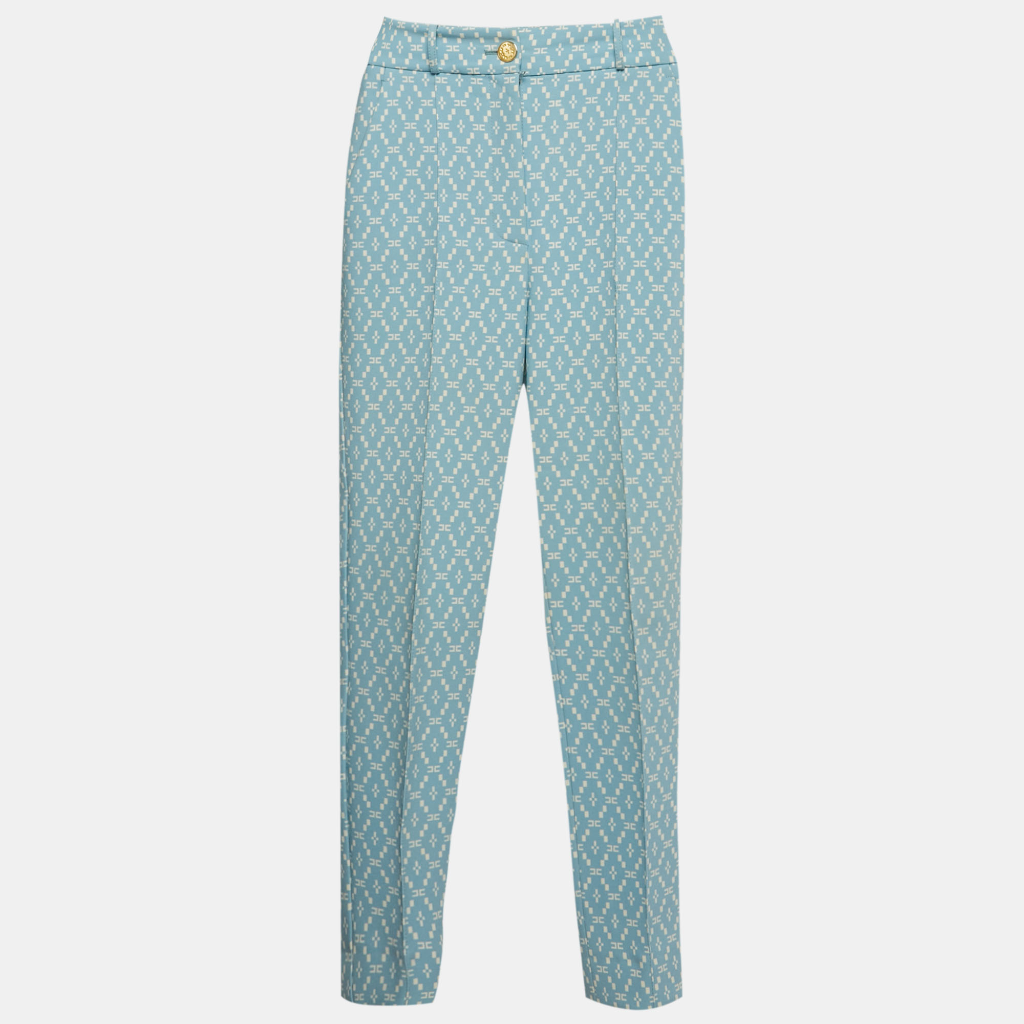 

Elisabetta Franchi Blue Logo Printed Crepe Pants S